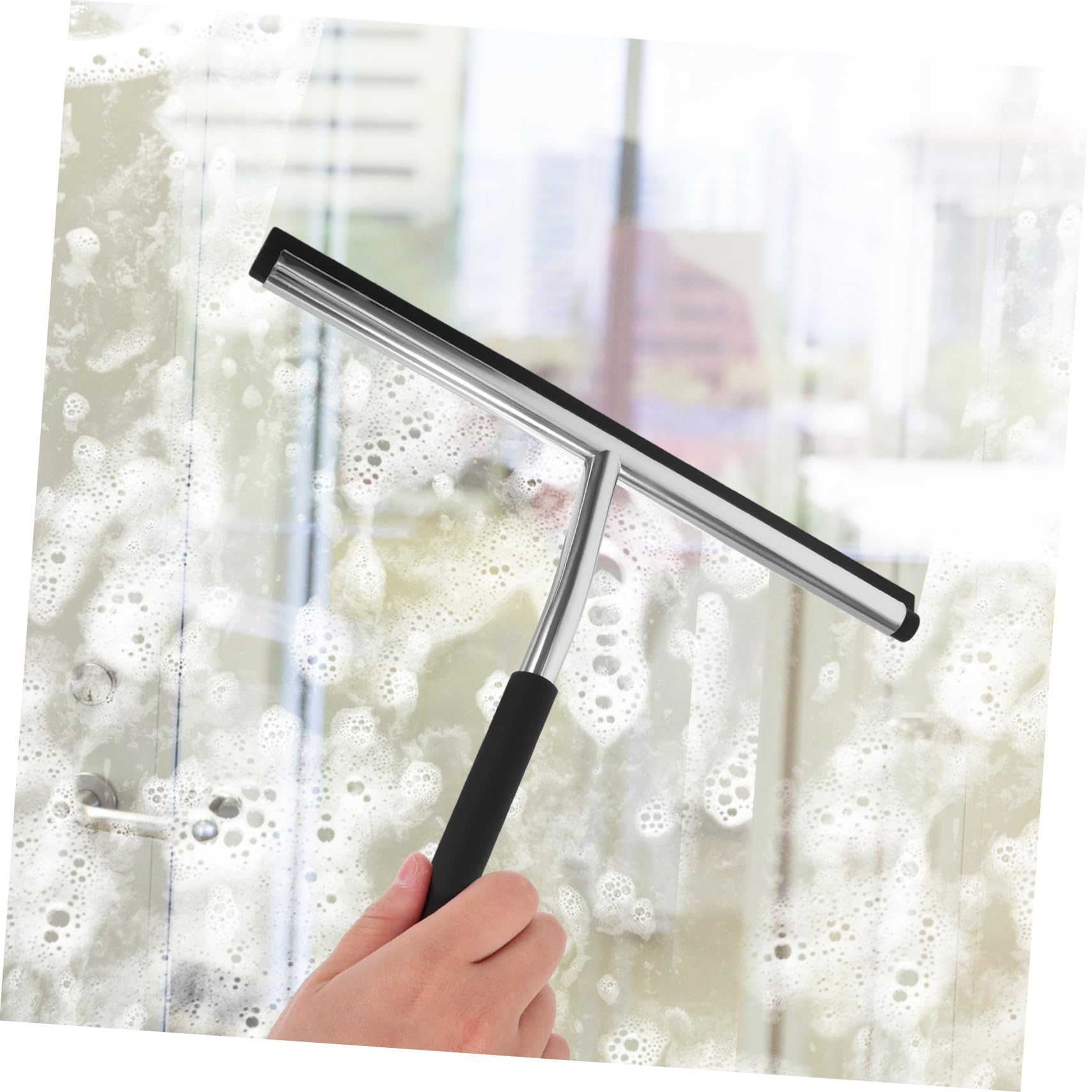 SOLUSTRE 3-Pack Glass Wiper Tool - Multifunctional Silicone Spatula for Window Cleaning, Stainless Steel Handle - Perfect for Home, Office & Car Window Cleaning