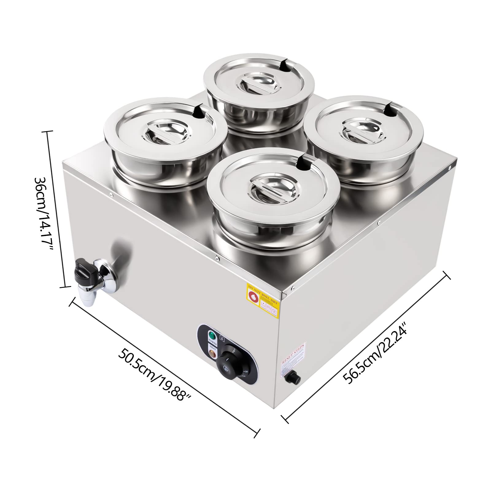 110V Commercial Food Warmer with 16.8 Qt Capacity - Adjustable Temperature 86-185℉ Stainless Steel Countertop Soup Warmer with Tap - Perfect for Restaurants, Cafes & Catering - Ideal for Keeping Cheese, Hot Dogs, Rice & Soups Warm