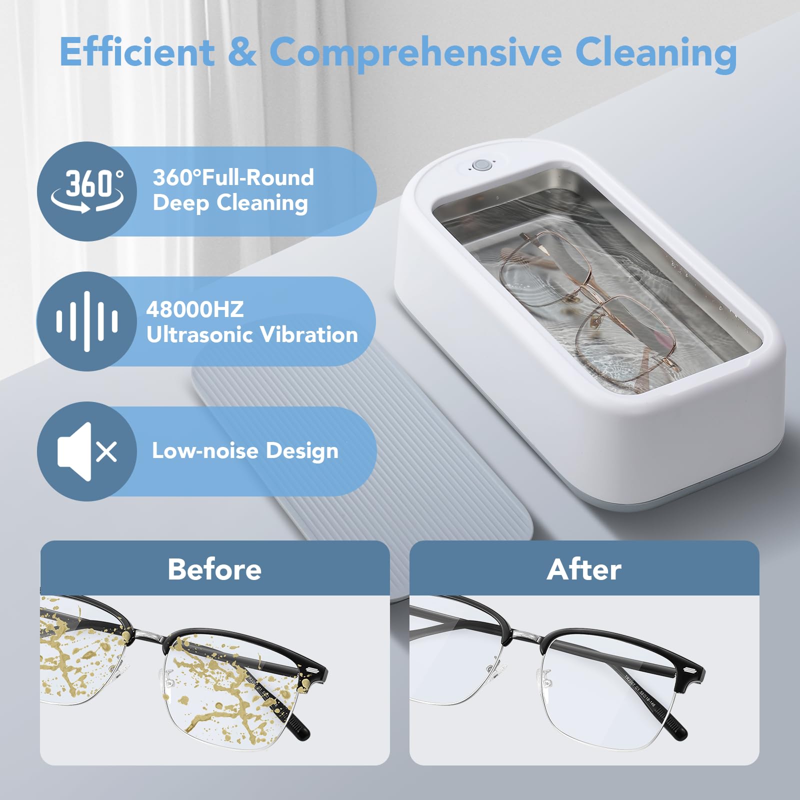 Ultrasonic Jewelry Cleaner Machine 22oz (640ml) 48KHz - Portable Sonic Cleaner with One-Touch Operation for Jewelry, Eyeglasses, Rings, Earrings & Razor Blades - Perfect for Home, Travel & Professional Jewelry Care