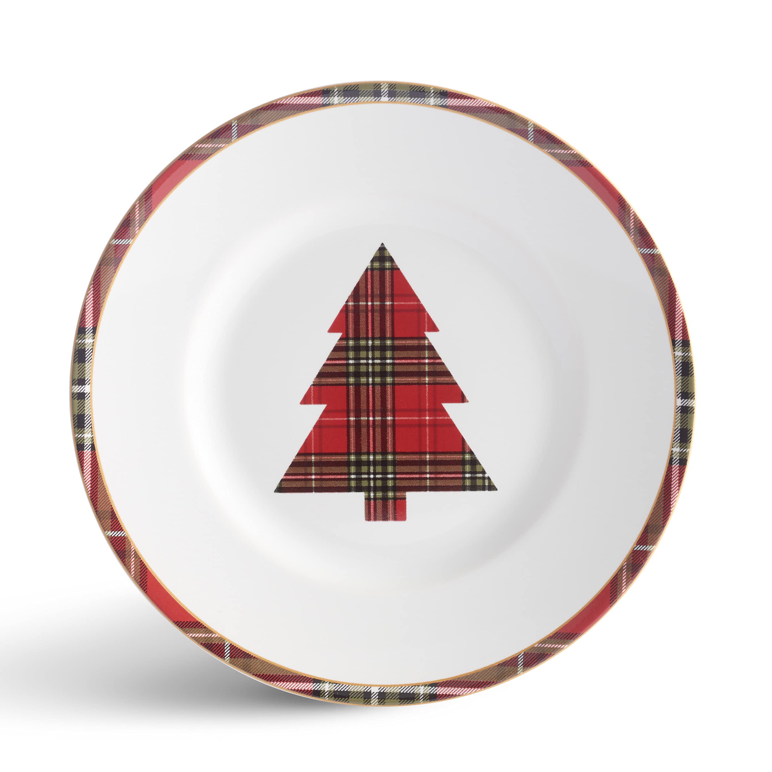 222 Fifth 12-Piece Wexford Red Porcelain Dinnerware Set - Service for 4, Elegant Plaid Design in Deep Red & Warm Green, Microwave & Dishwasher Safe, Durable Porcelain for Everyday Dining, Family Gatherings & Holiday Entertaining