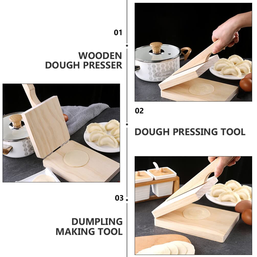 Hemoton Wood Dumpling Press - Handmade Tortilla Maker for Dumplings, Wontons & Empanadas - Natural Beige Wooden Dough Press - Perfect for Asian Cooking, Mexican Cuisine & Homemade Pastries