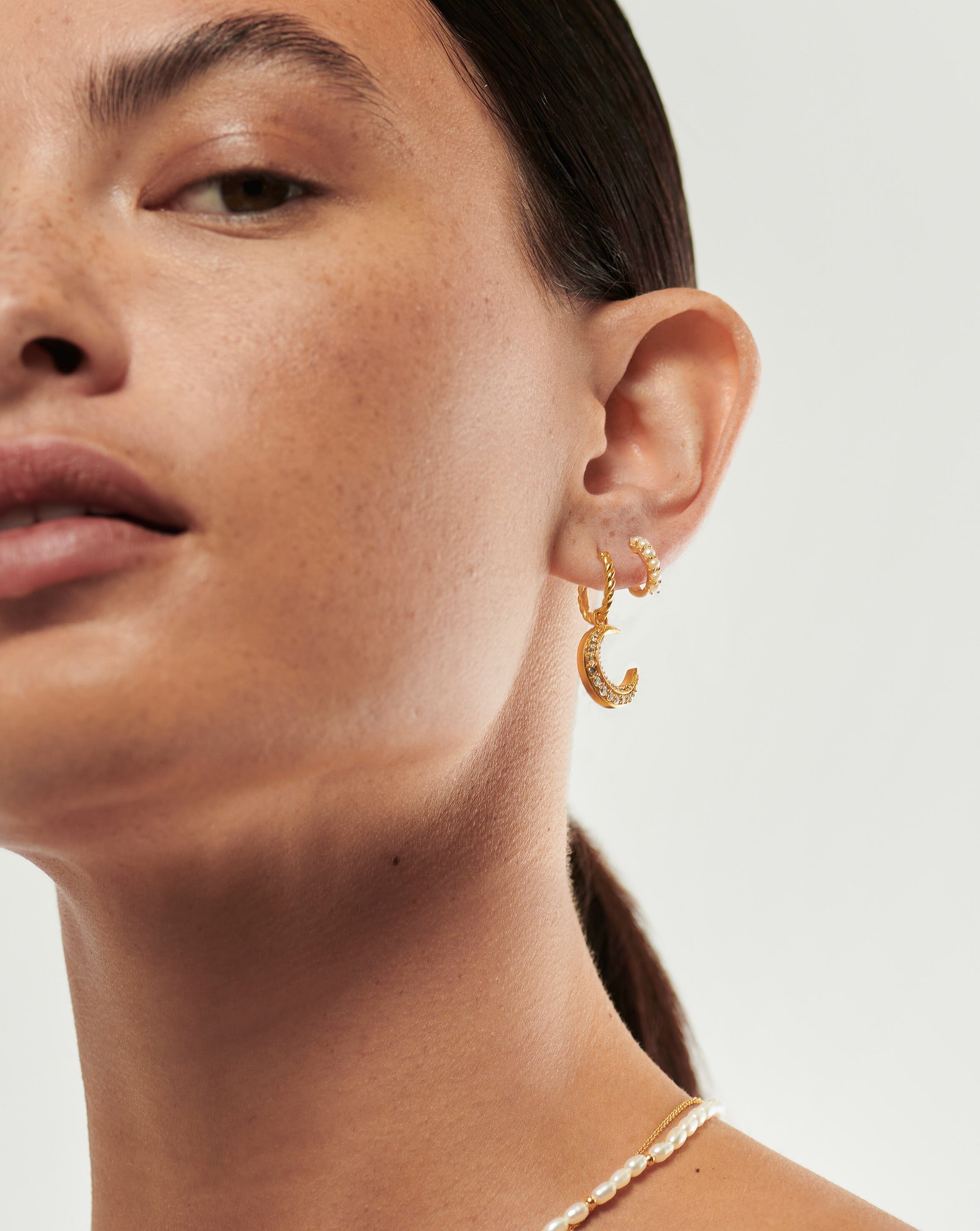 18k Gold Vermeil Gemstone Huggie Hoop Earrings with Pearl Accents - Elegant & Dainty Jewelry for Everyday Wear, Parties, and Special Occasions