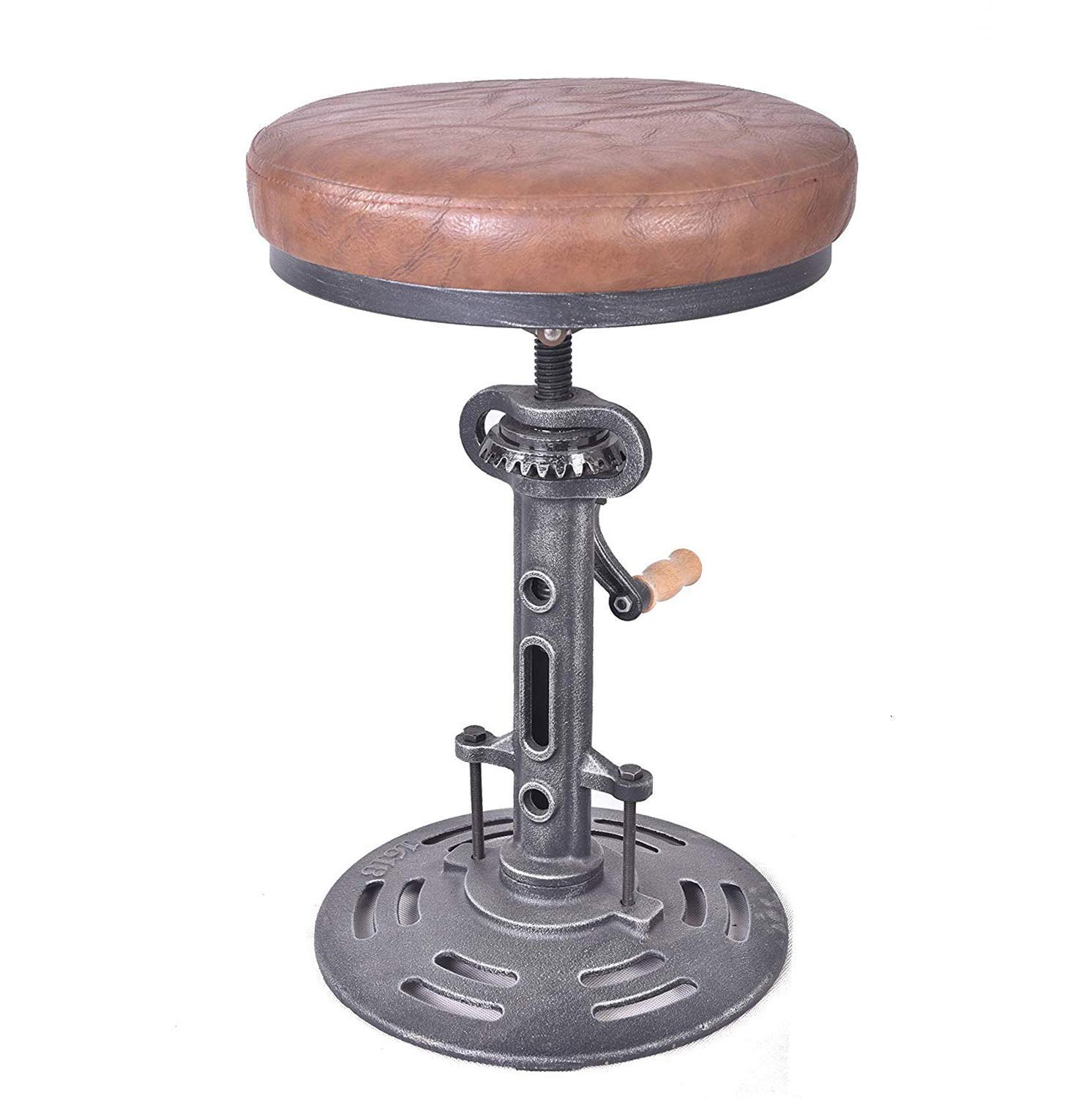 Topower Antique Industrial Adjustable Height Bar Stool - Cast Iron Base with PU Seat - Vintage Pub Stool for Home Bar, Kitchen Island & Man Cave Decor
