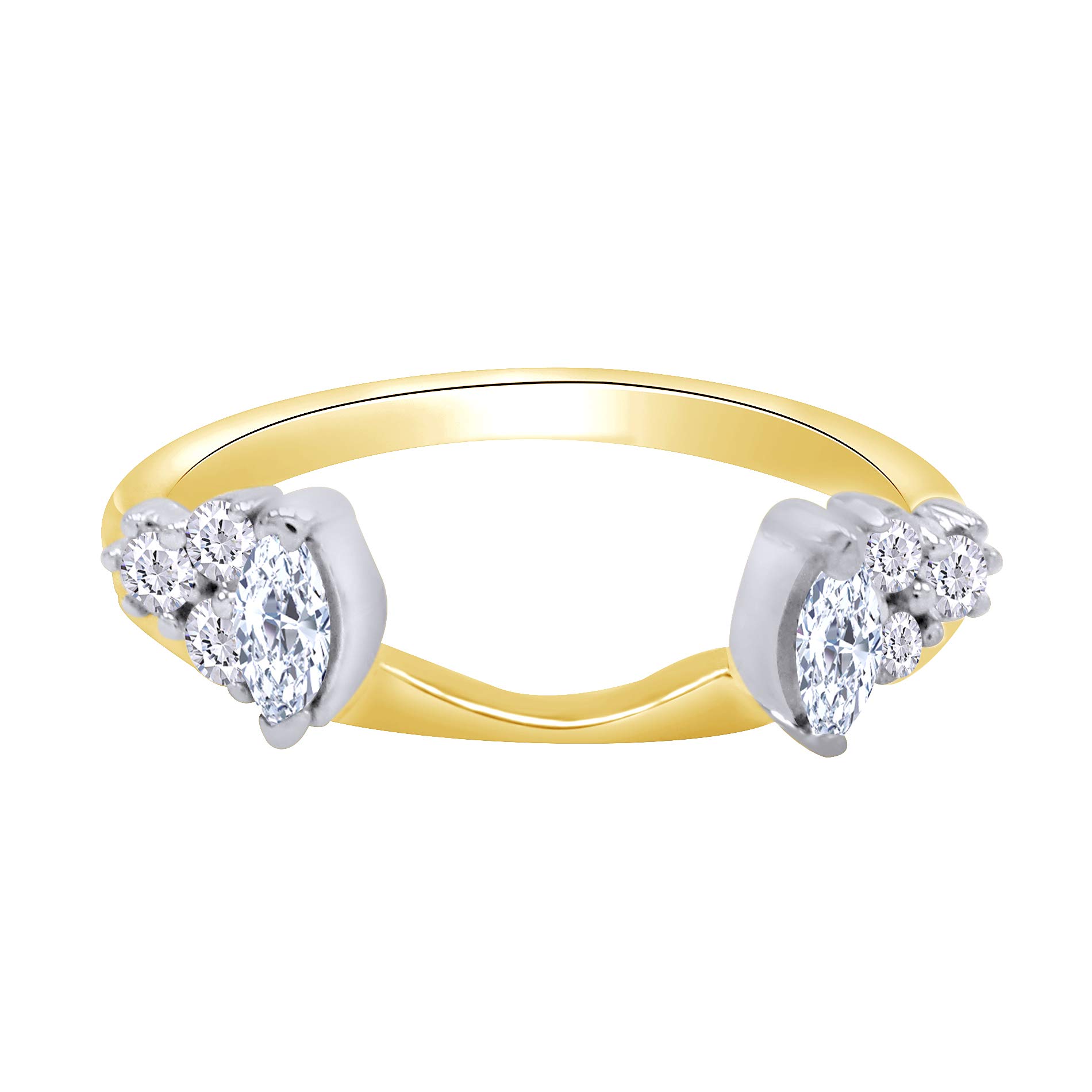 10k Gold Marquise & Round White Cubic Zirconia Wrap Enhancer Guard Ring - Elegant Stackable Jewelry for Weddings, Anniversaries & Special Occasions