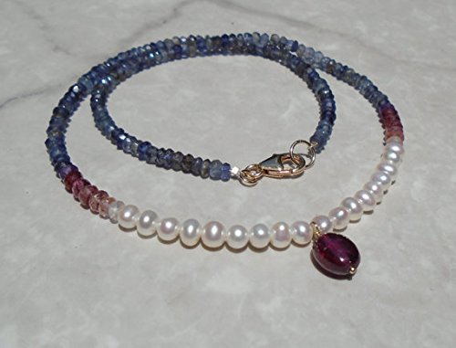 Genuine Iolite & Garnet Choker Necklace 4-4.5mm | Natural Ruby & Tourmaline Pearl Ombre Jewelry | Perfect for Weddings, Parties & Gift Giving