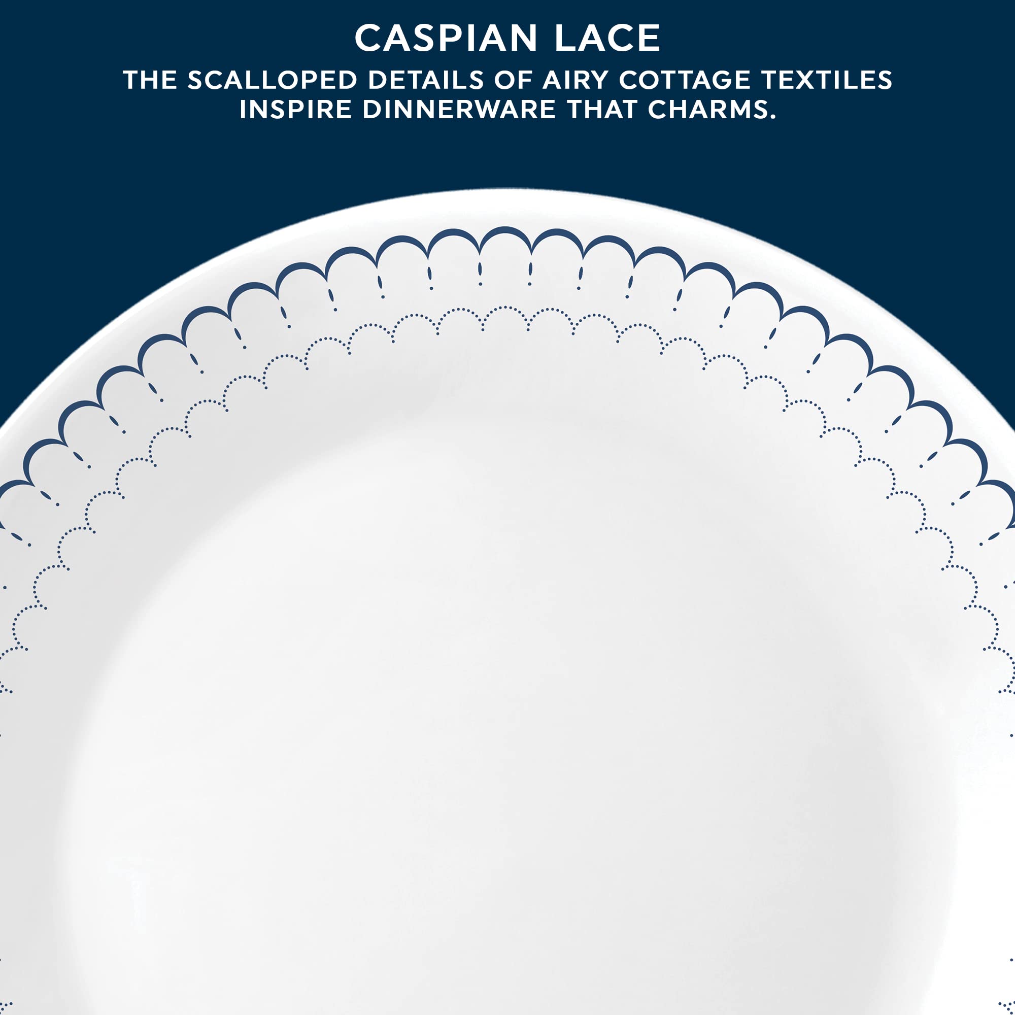 Corelle 18-Piece Dinnerware Set for 6 - Lightweight Round Plates & Bowls - Vitrelle Triple Layer Glass - Chip Resistant, Microwave & Dishwasher Safe - Caspian Blue - Perfect for Everyday Dining, Family Gatherings & Entertaining Guests