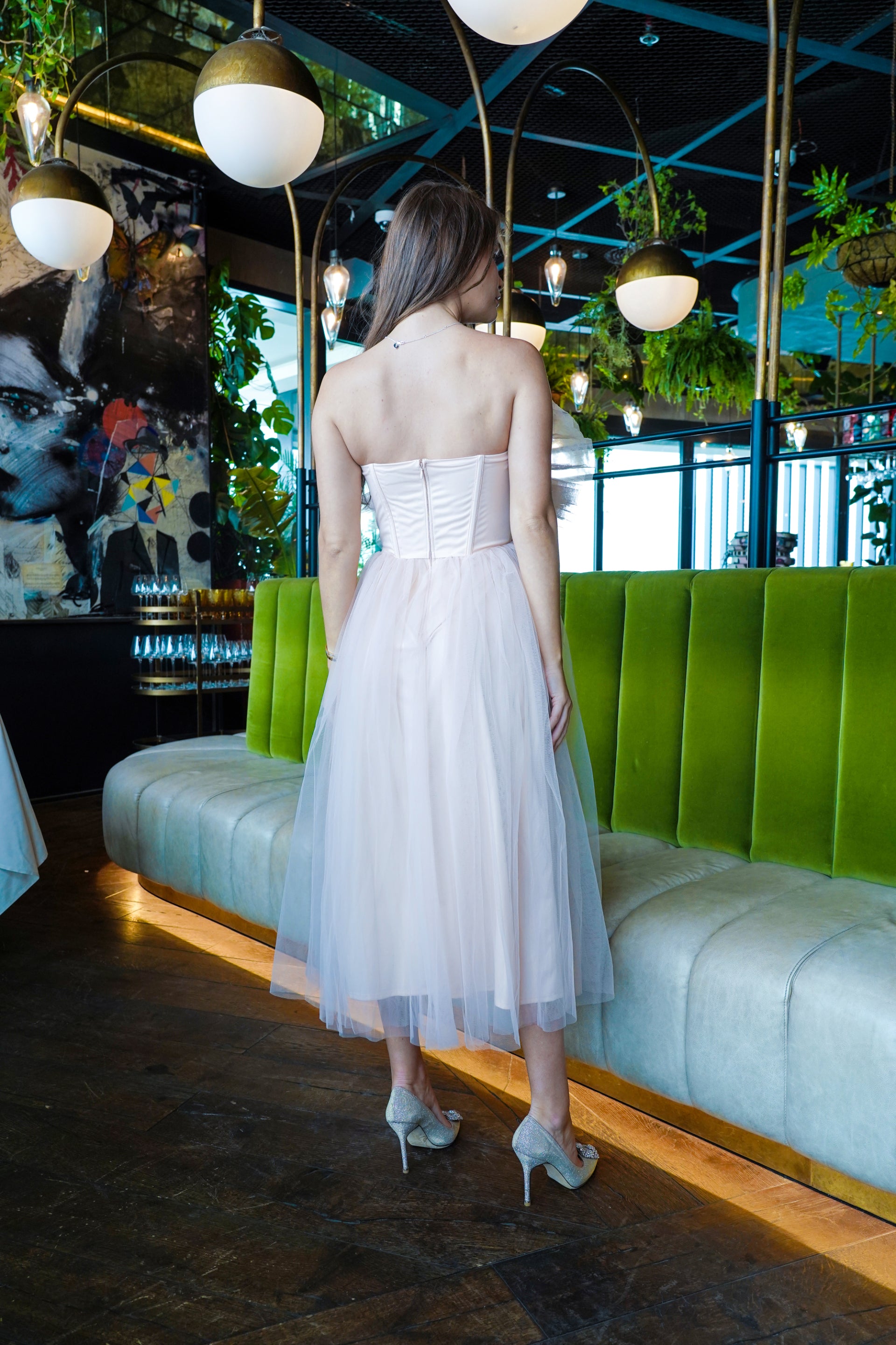 Elegant Butterfly Nude Tulle Midi Dress for Women - Perfect for Weddings, Parties & Special Occasions