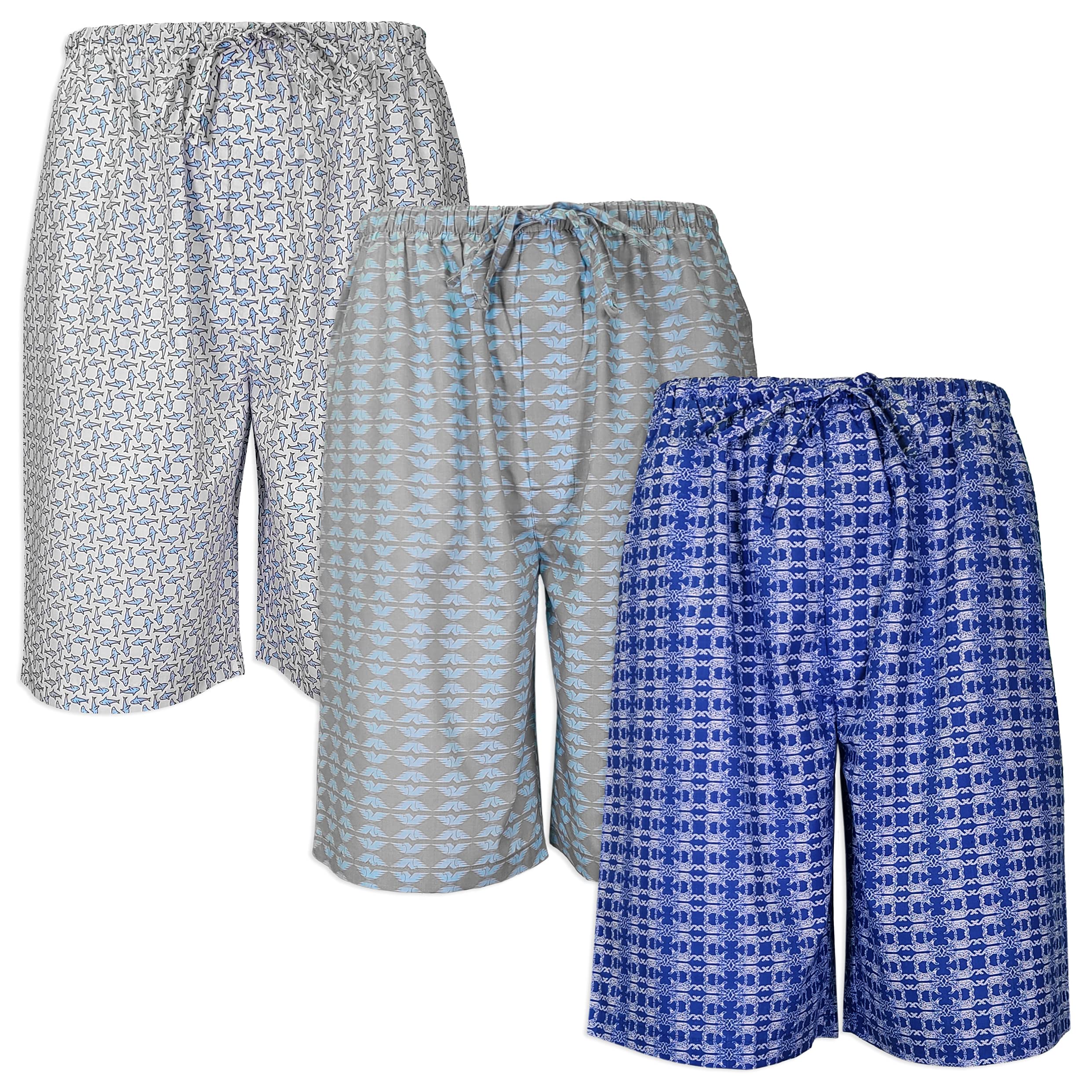 Men's Comfortable Lounge Pajama Sleep Shorts with Drawstring & Pockets - Soft Woven Jam Dorm Shorts (3-Pack) - Perfect for Sleeping, Lounging at Home, and Summer Nights