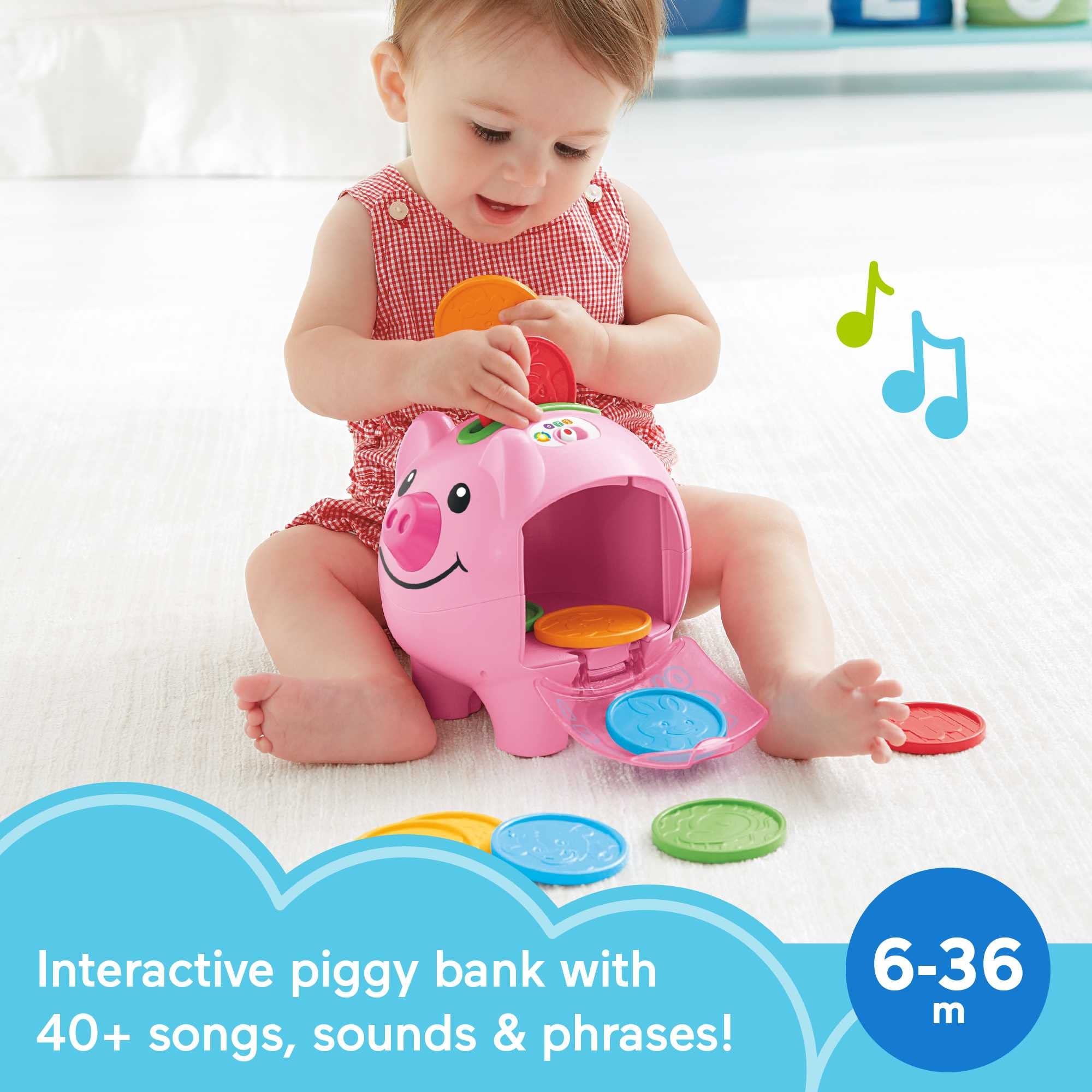 Fisher-Price Laugh & Learn Smart Stages Piggy Bank - Educational Toy with Songs & Phrases for Babies & Toddlers 6+ Months - Fun Money Learning for Early Childhood Development | Playtime & Interactive Learning Gift