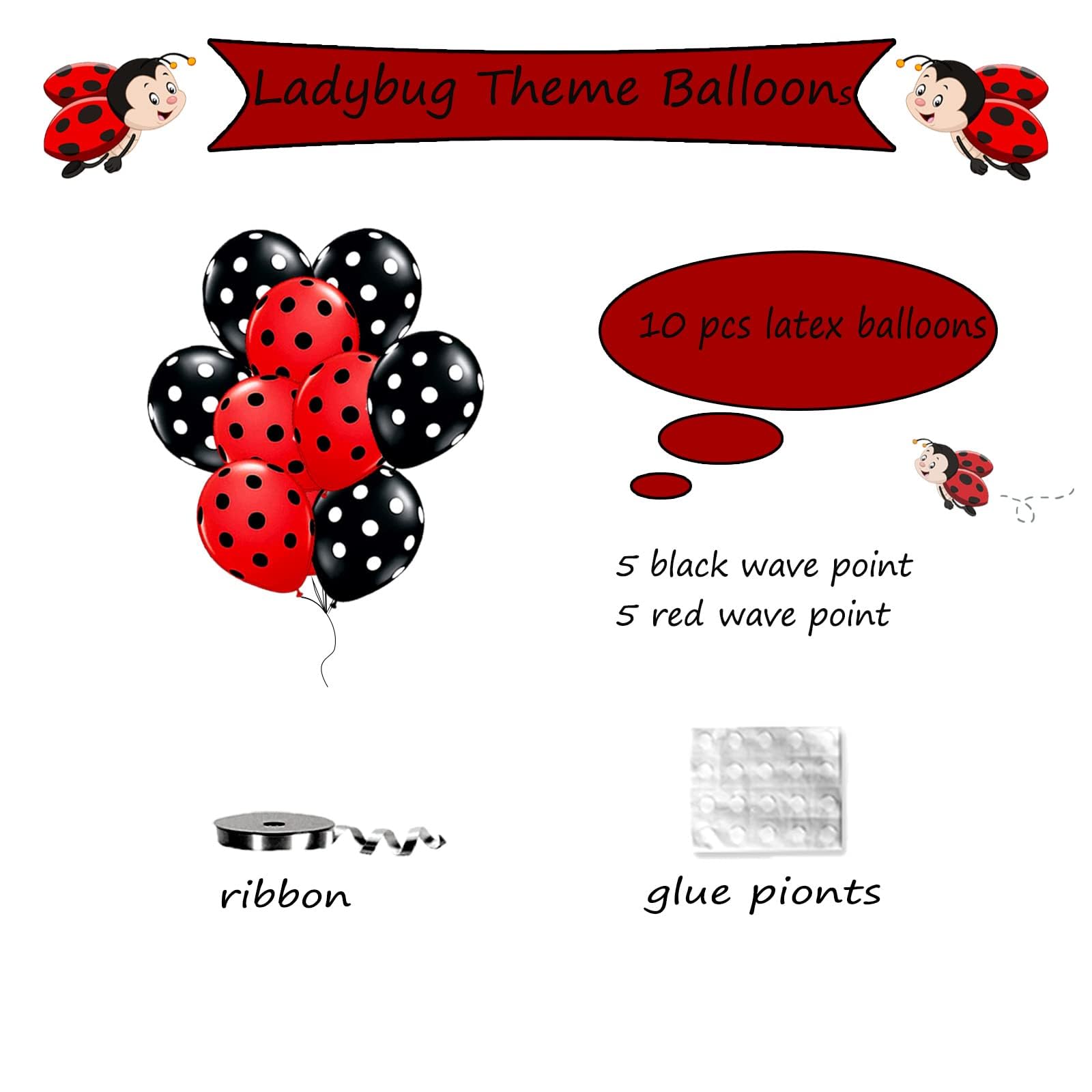 Ladybug Birthday Party Decorations Set - Cute Ladybug Theme Balloons, Banner, Plates, Napkins, Cups, Forks, Knives, Spoons & Cake Topper - Red & Black Ladybird Party Supplies for Kids Birthday, Baby Shower & Themed Events