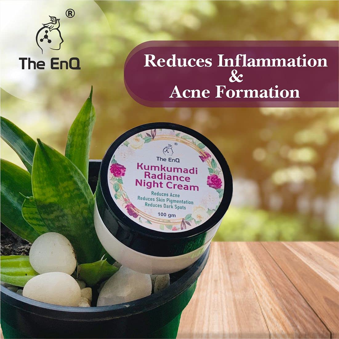 EnQ Kumkumadi Radiance Night Cream 100g - Anti-Acne, Brightening & Dark Spot Treatment for All Skin Types - Perfect for Nighttime Skincare Routine & Glowing Complexion