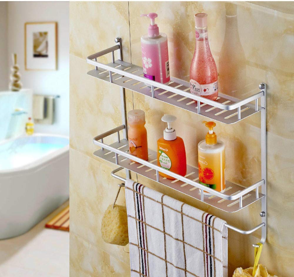 No-Drill Space Saving Aluminum Bathroom Shelf - 50cm Double Layer Multifunctional Organizer for Shower, Toiletries & Bathroom Storage