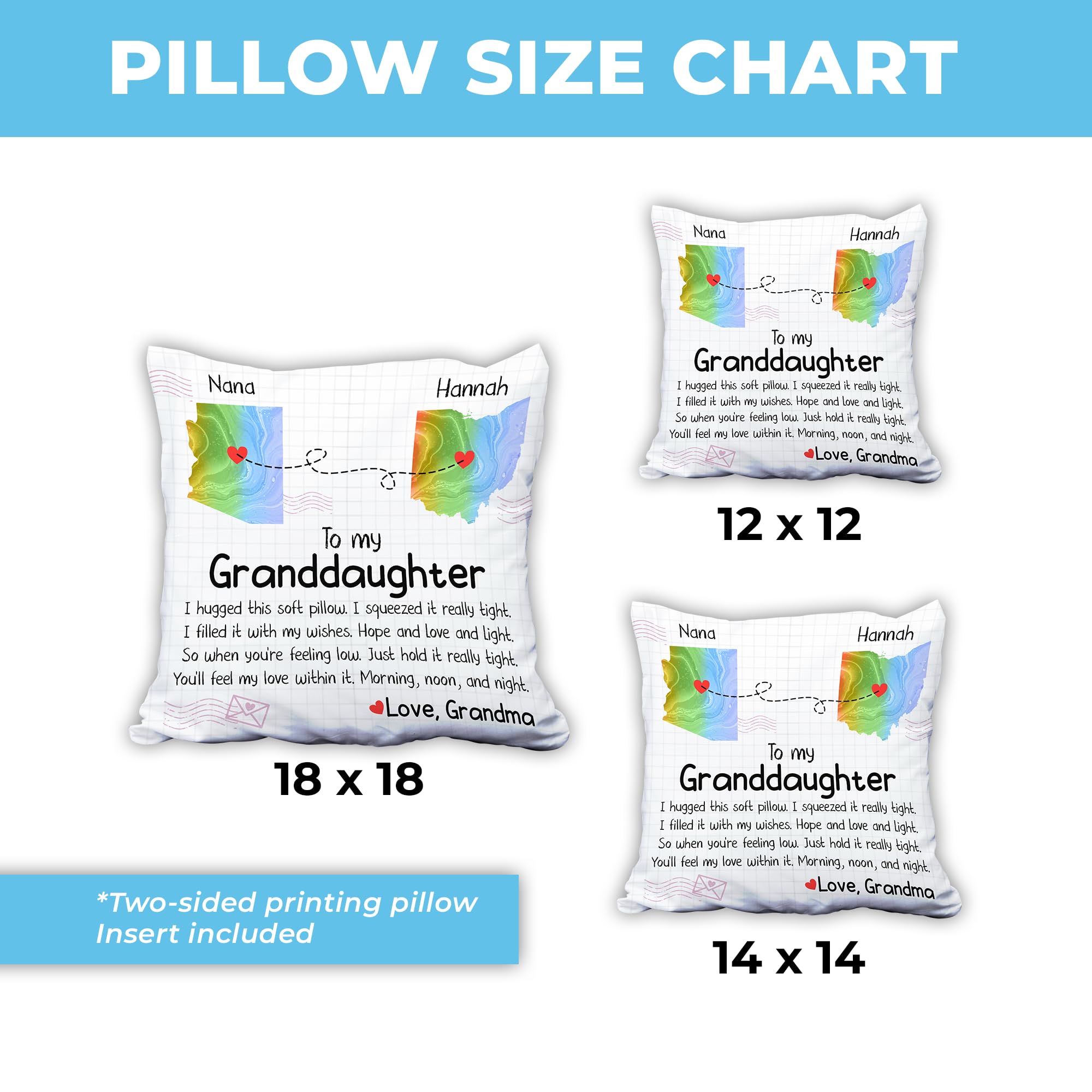 Personalized Granddaughter Pillow with Custom Name Insert - Unique Gift from Grandma for Birthday, Christmas - State to State Home Decor Throw Pillow for Sofa, Couch, Bedroom (Perfect for Nursery, Dorm Room & Family Room Decor)