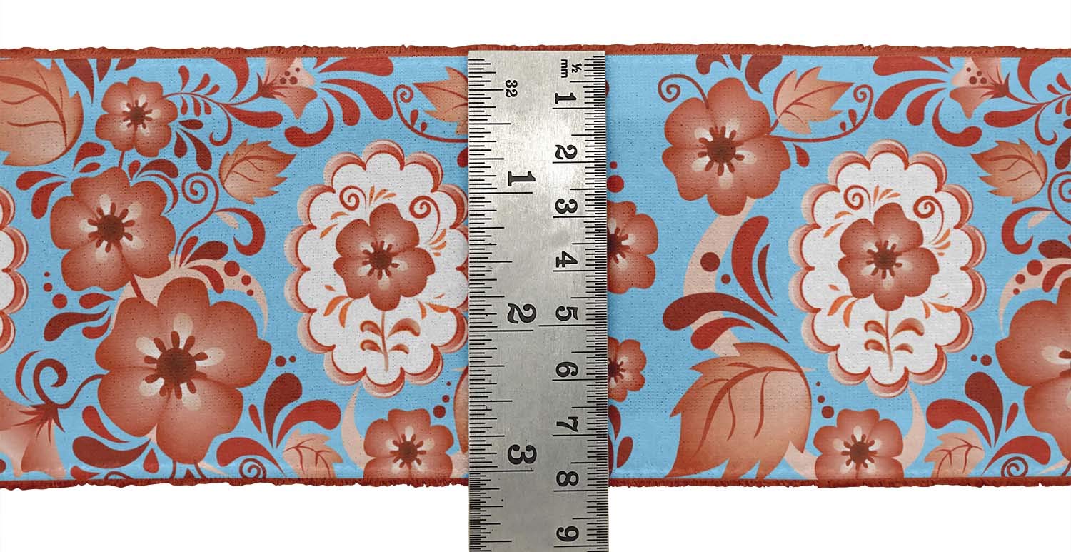 Blue Leaves & Floral Printed Dupion Fabric Ribbon Trim - 9 Yards, 3 Inches Wide for DIY Crafts, Sewing, Home Decor & Fashion Accessories | Perfect for Scrapbooking, Gift Wrapping & Costume Design