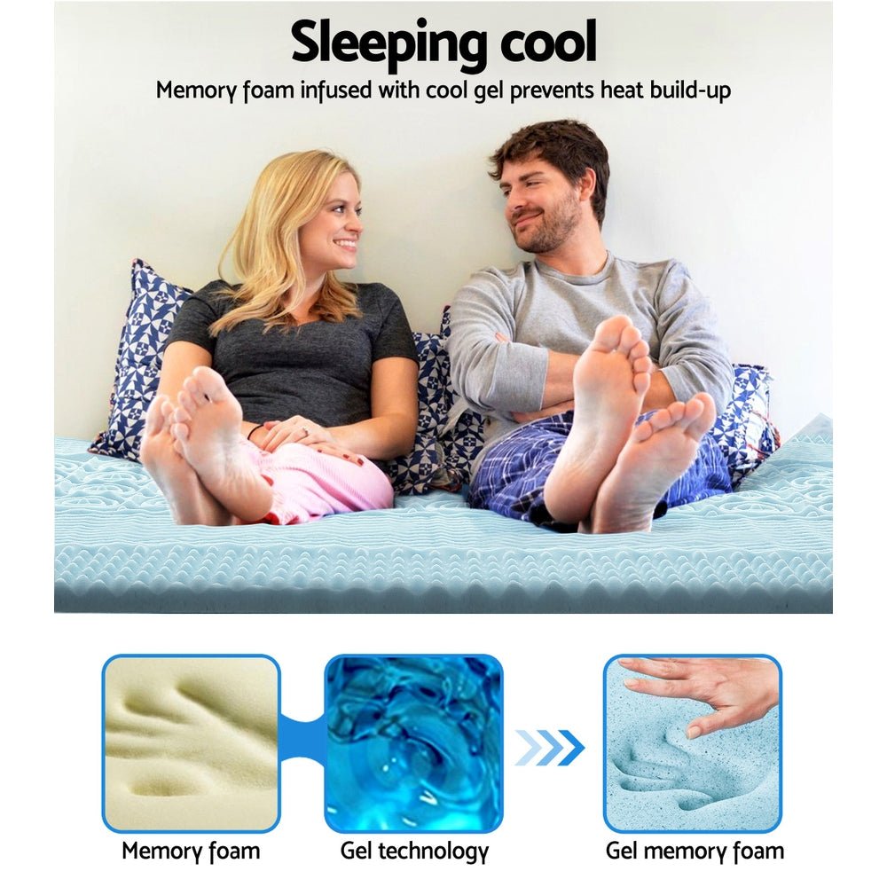7-Zone Cooling Gel Memory Foam Mattress Topper with Breathable Bamboo Cover - 8cm Thick Single Size for Back Pain Relief & Pressure Relief - Perfect for Hot Sleepers, Side Sleepers & Bedroom Comfort