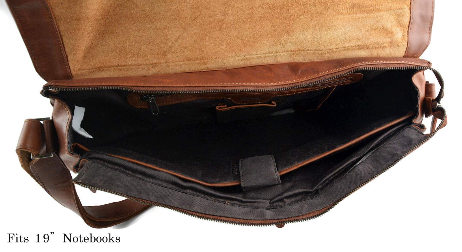 Genuine Italian Leather XXL Shoulder Messenger Bag for iPad & Laptop - Brown Crossbody Satchel for Women & Men - Business Executive Bag, Work, Travel & Daily Commute