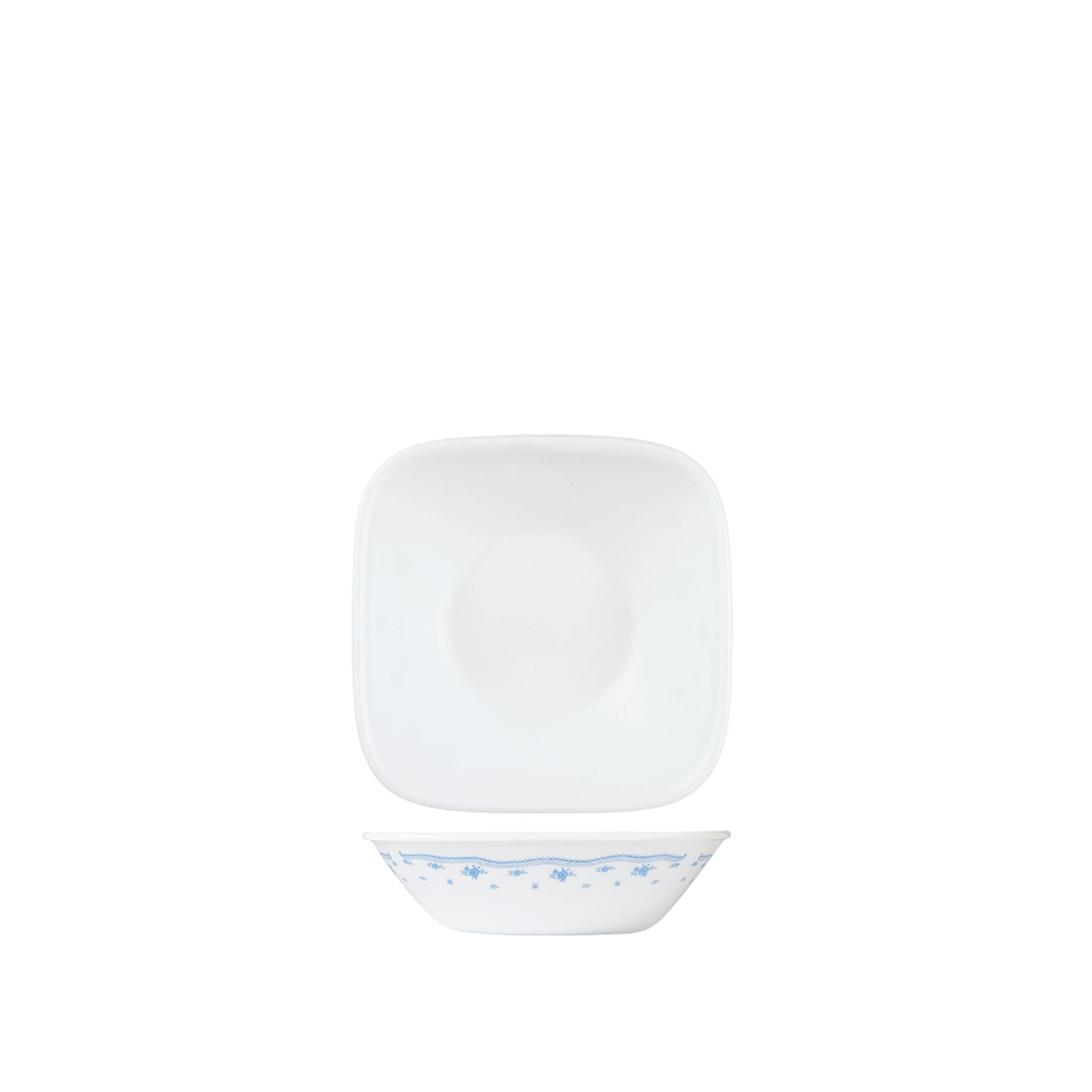 Corelle Square Round 10oz Bowl Set - Durable Vitrelle Glass Dishware, Microwave & Dishwasher Safe - Morning Blue (2310 MB) - Perfect for Breakfast, Soup, Salad & Everyday Dining