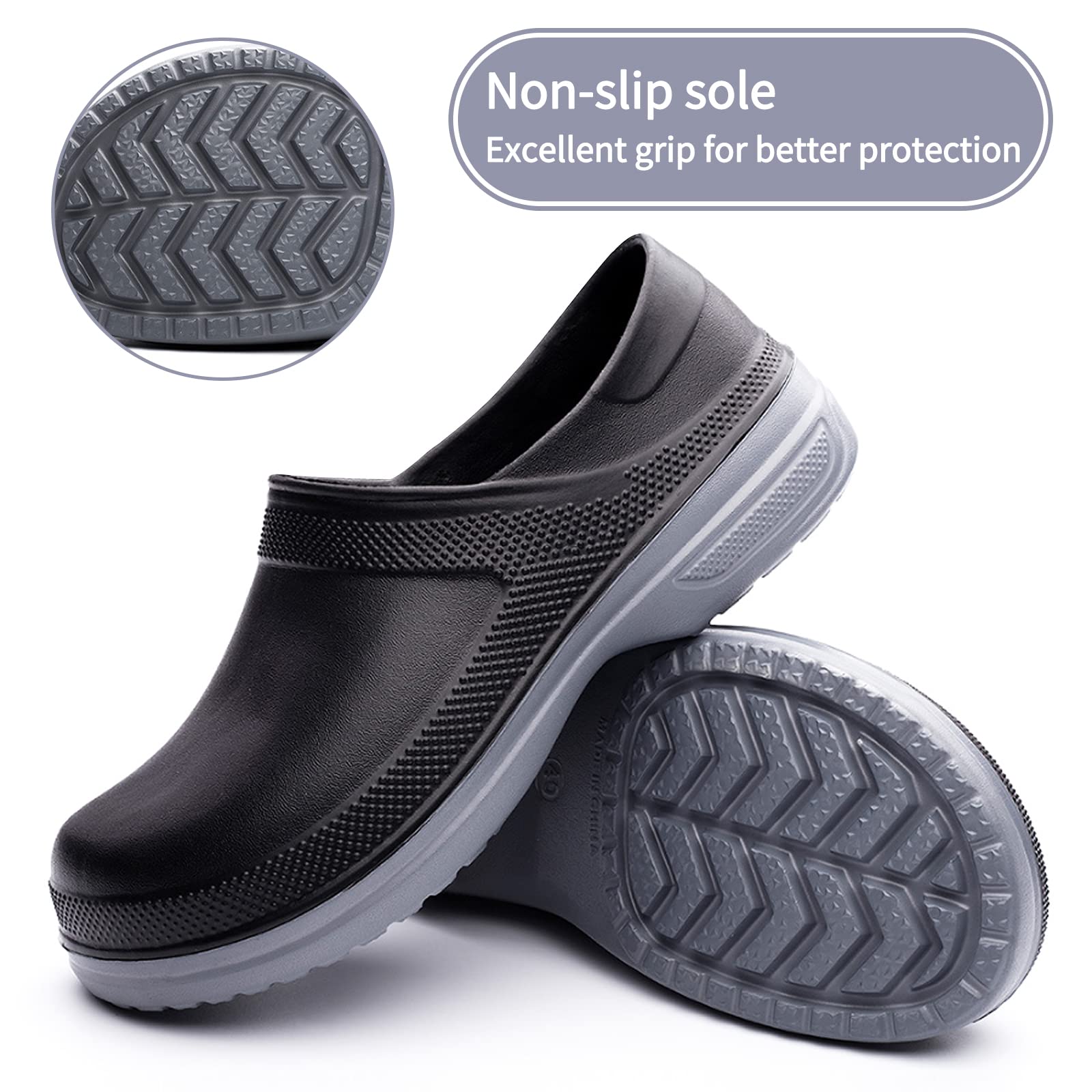Mnplciea Professional Chef Shoes for Men - Oil Resistant, Waterproof Safety Work Shoes with Non-Slip Sole - Ideal for Nurses, Kitchen Staff & Garden Workers (Indoor/Outdoor Use)