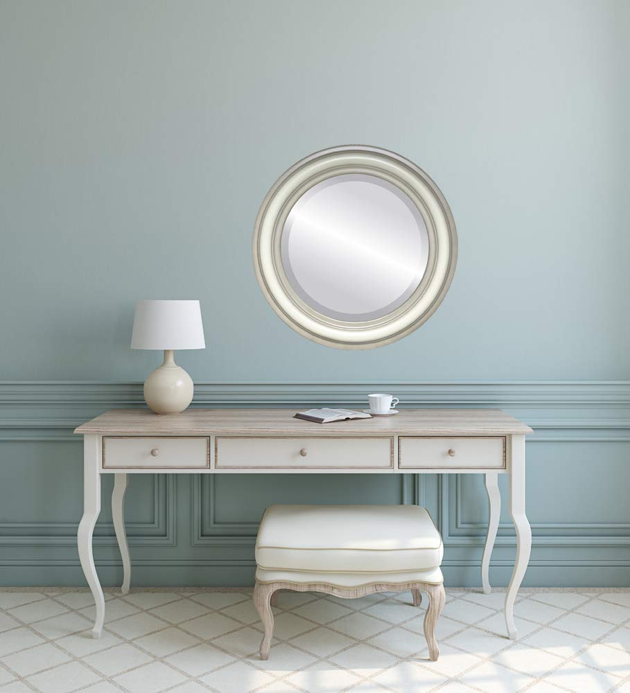 Philadelphia Style Ovalcrest Round Beveled Wall Mirror - 18x18 Inches Taupe Framed Decorative Mirror for Living Room, Bedroom & Entryway Decor