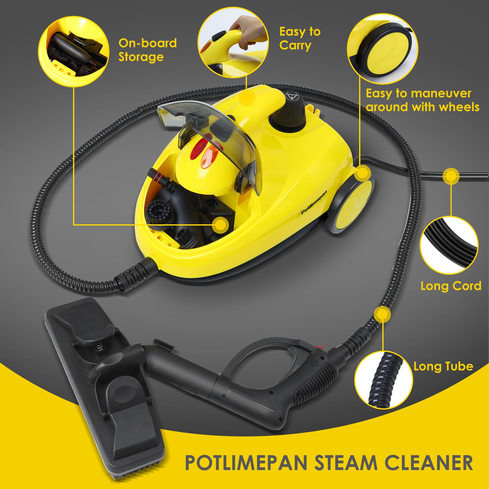 1500W Powerful Steam Cleaner with Attachments - Portable Deep Cleaner for Upholstery, Tile & Grout - Home Steam Cleaning System with On-Board Storage (WJ528/NK-0697) - Perfect for Cleaning Carpets, Couches, Bathrooms & Kitchen Surfaces