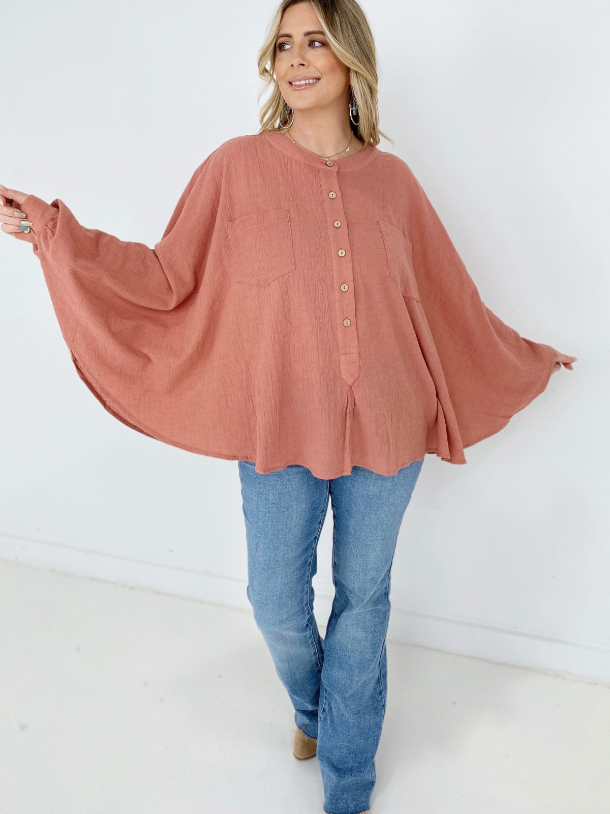 Stylish Oversized Cotton Linen Top for Women - Comfortable Textured Blouse for Casual Wear, Work & Travel