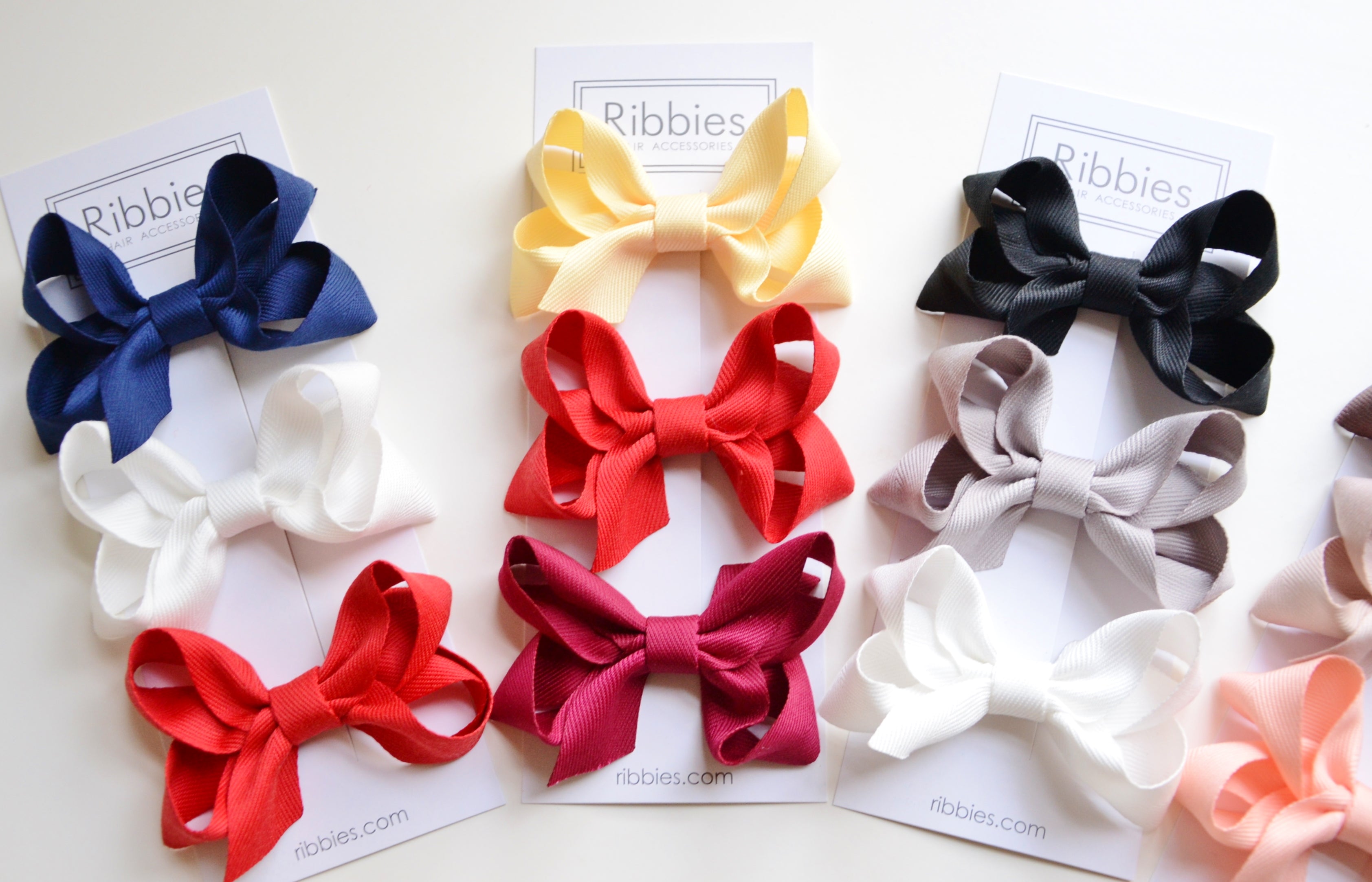 Medium Looped Hair Bows for Girls - Set of 3 (Yellow, Red & Burgundy) - Perfect for School, Parties & Special Occasions