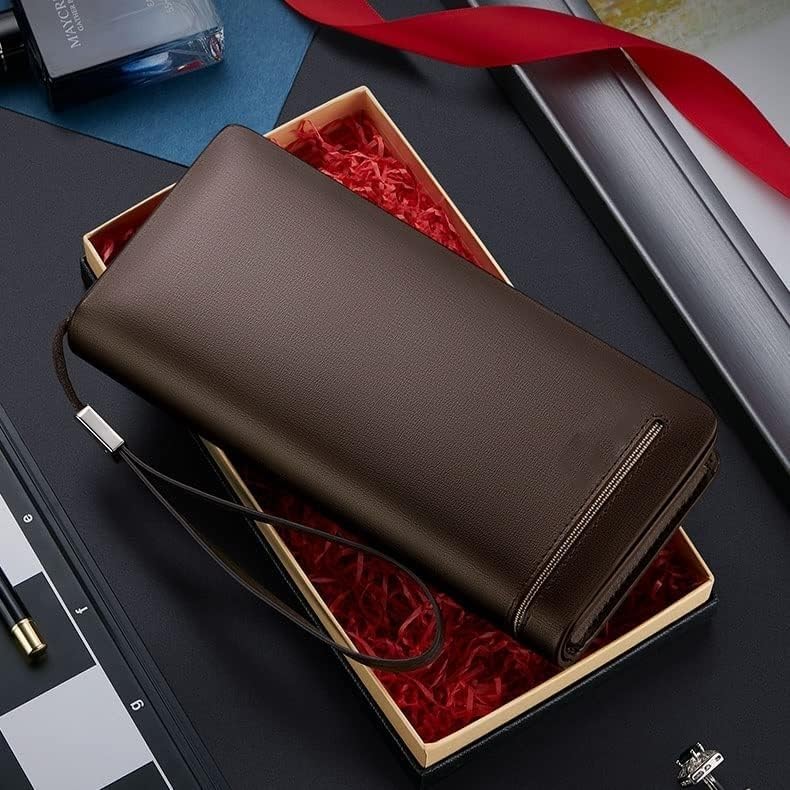 Premium Men's Leather Wallet with Zipper – Large Capacity RFID Blocking Card Holder & Money Organizer – Ideal for Travel, Business, and Everyday Use
