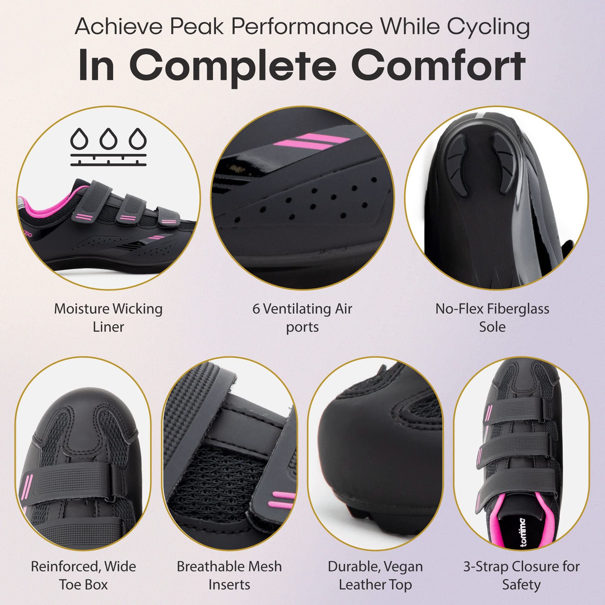 Tommaso Pista Women's Cycling Shoes - SPD & Delta Cleat Compatible for Peloton & Indoor Spin Bikes - Lightweight Road Bike Shoes for Women - Perfect for Indoor Cycling Classes, Gym Workouts & Road Biking