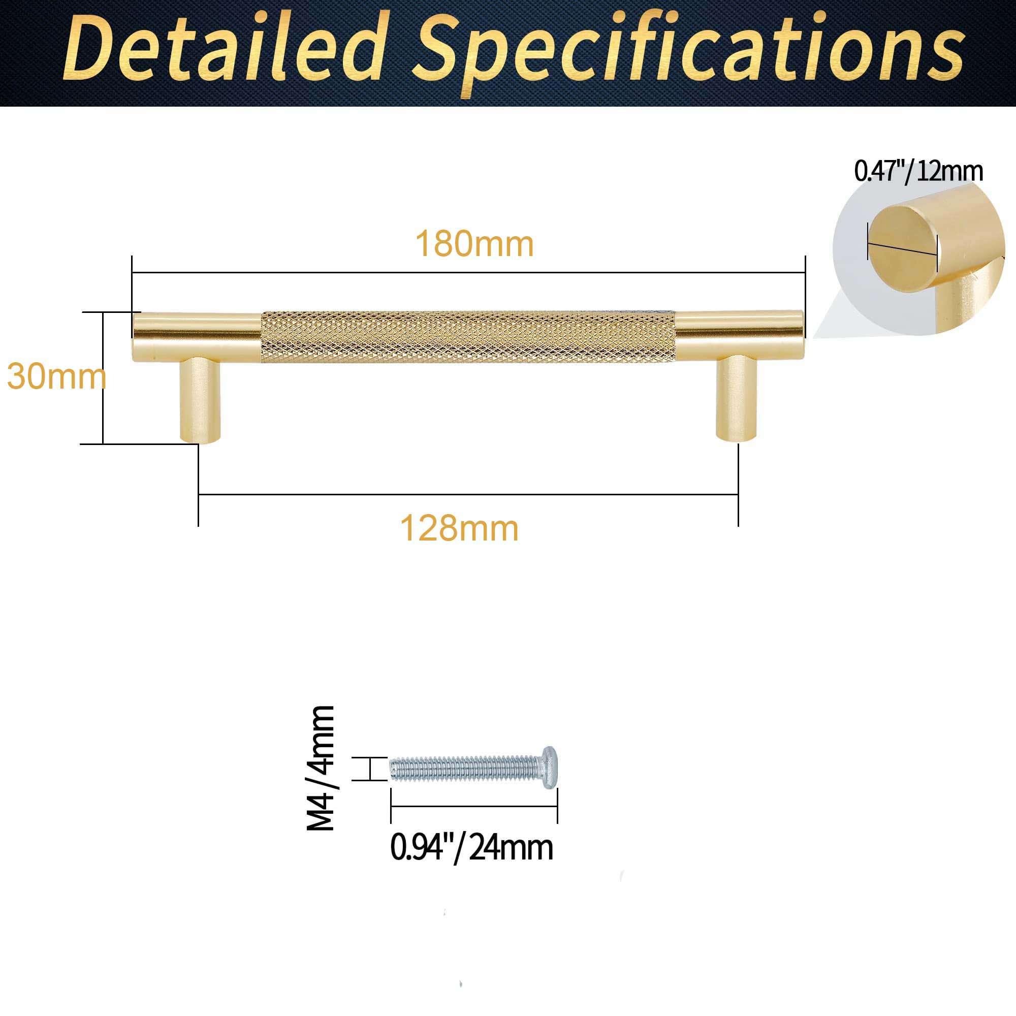 128mm Gold Cabinet Handles - Elegant Drawer Pulls & Knobs for Kitchen, Bathroom, Cupboard Furniture Hardware | Perfect for Modern Home Renovation & DIY Projects