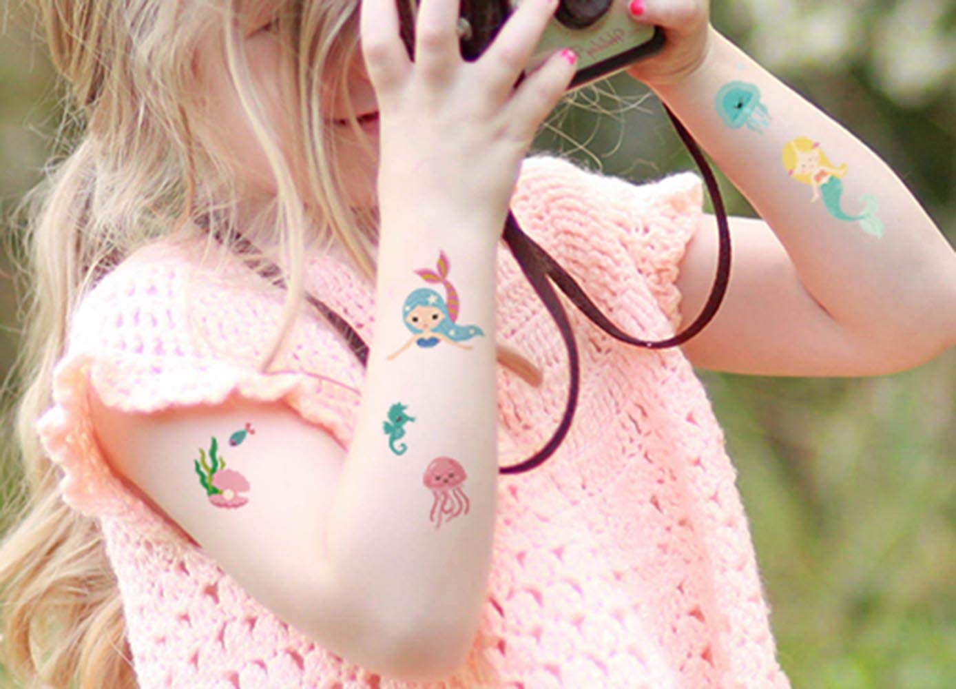 Mermaid Temporary Tattoos for Kids - 80 Assorted Fake Tattoo Designs for Girls Birthday Party Favors, Pool Party & Summer Beach Fun Accessories