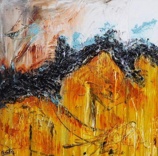 Blue and Sienna Abstract Painting 47x47 Inches - Modern Wall Art for Living Room, Bedroom, Office Decor