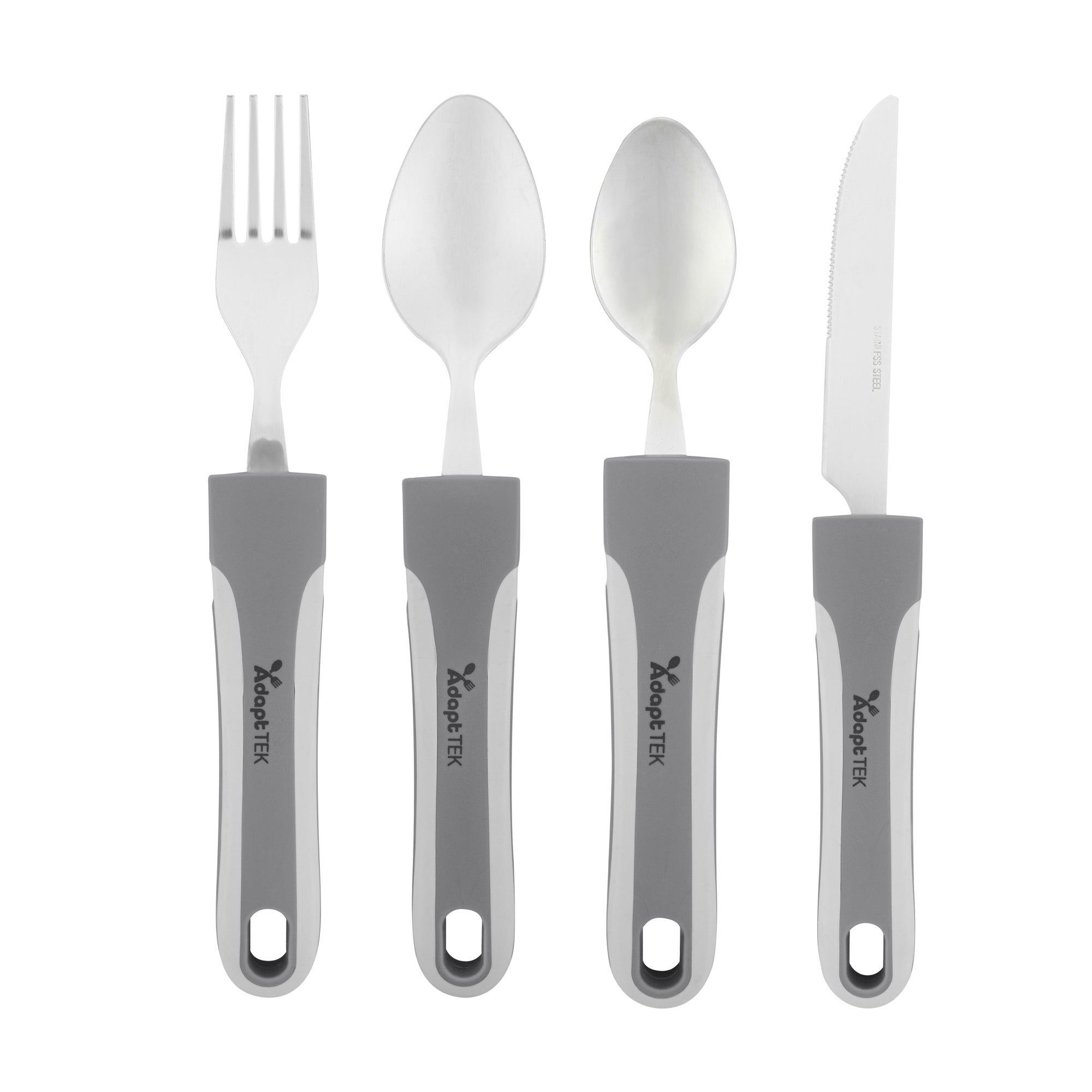 Adaptive Utensil Set - 4 Piece Stainless Steel Silverware with Non-Slip Grips for Seniors & Disabled | Lightweight Ergonomic Eating Aids for Arthritis & Hand Tremors | Perfect for Home Care, Nursing Homes & Travel Use