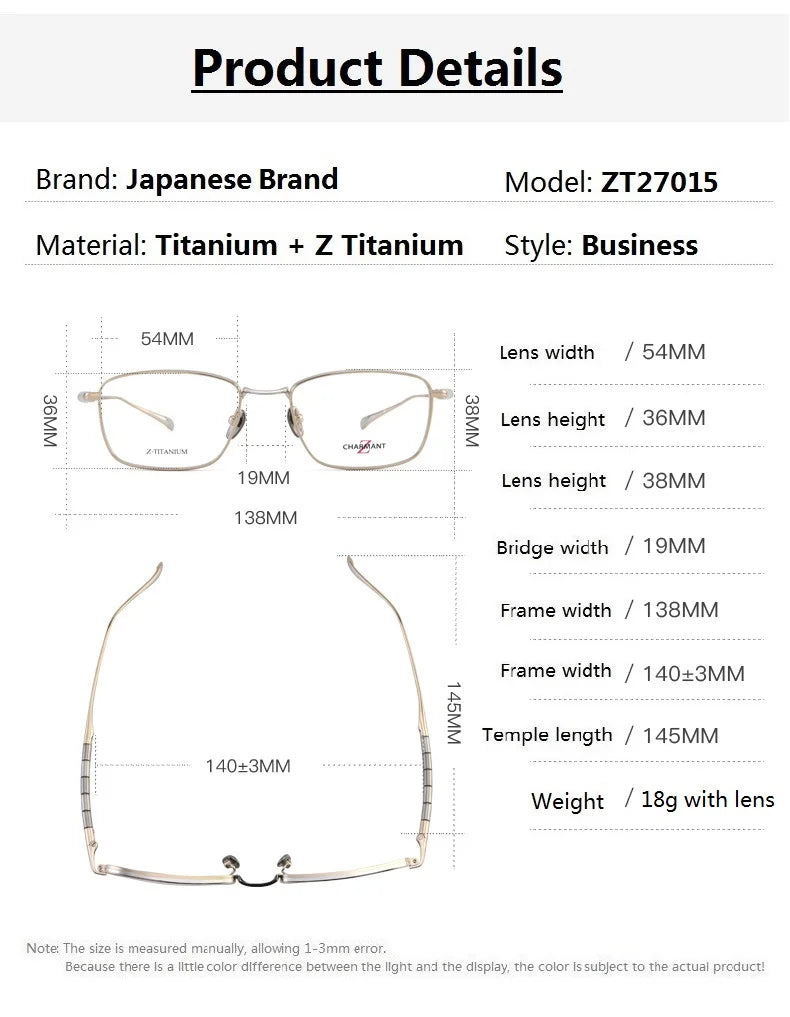Aimee Men's Full Rim Square Titanium Eyeglasses Frame 27015 - Lightweight Durable Glasses for Work, Reading & Everyday Use