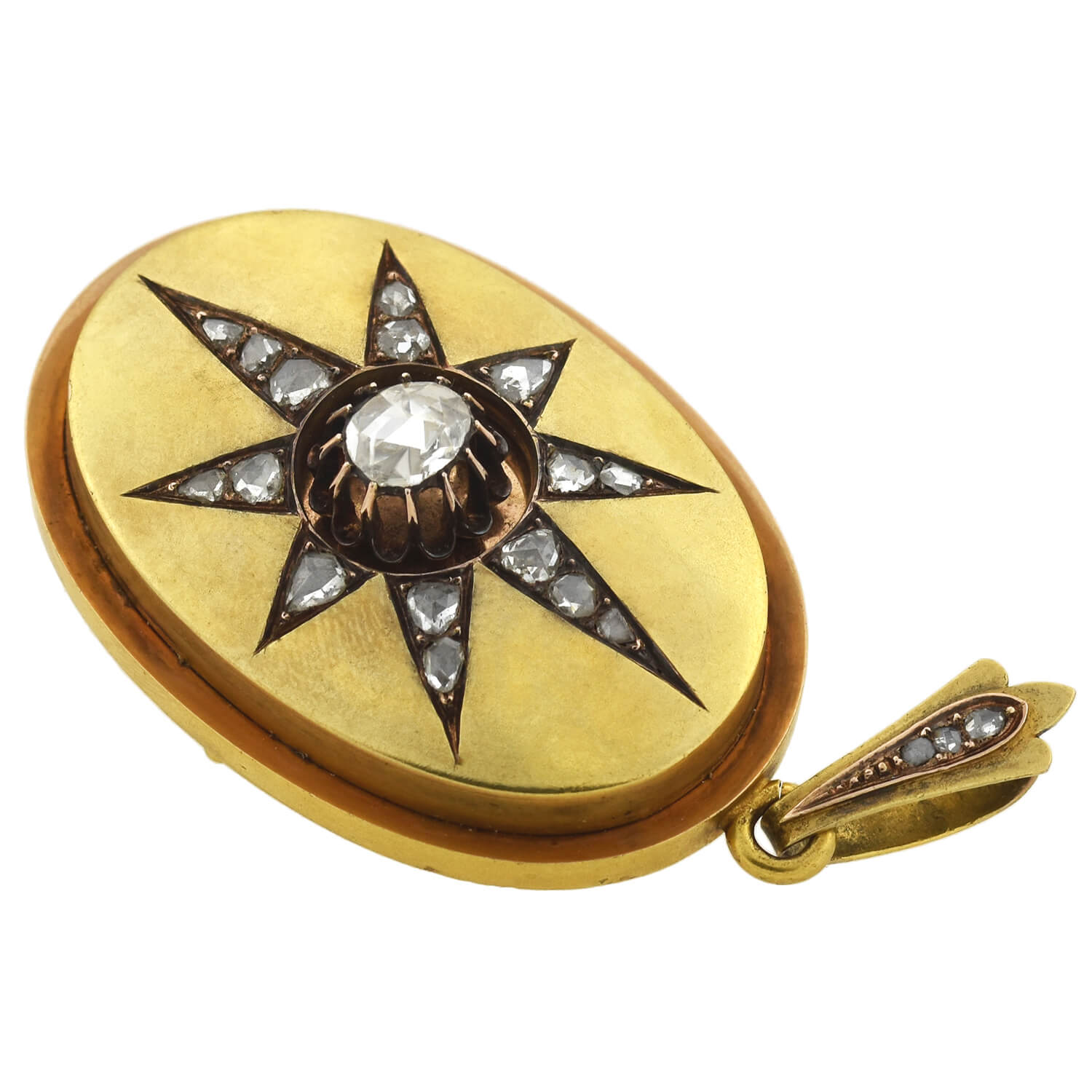 Victorian Style 18K Rose Gold Rose Cut Diamond Starburst Locket Necklace - 1.25 Carat Total Weight - Perfect for Vintage Lovers & Special Occasion Gifts