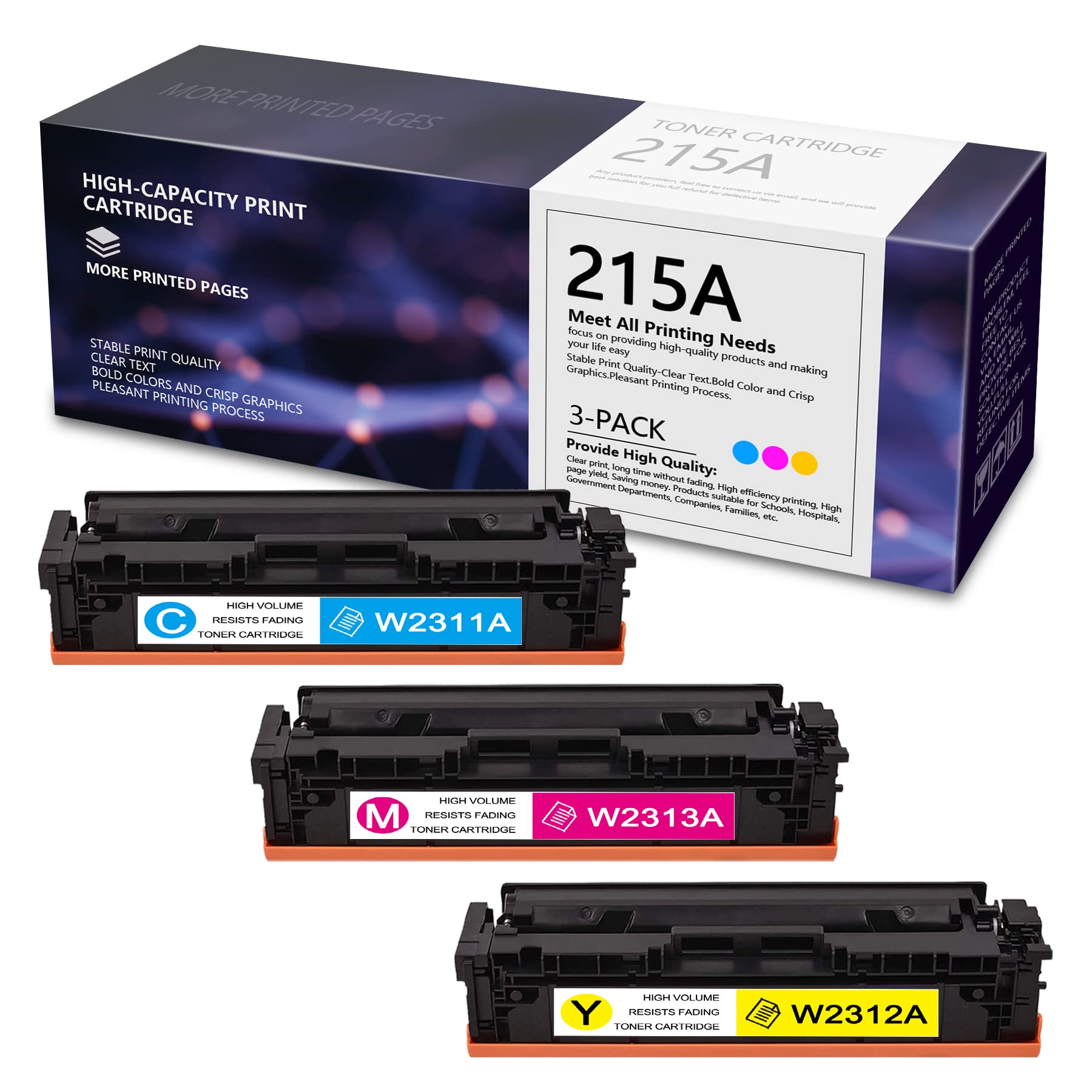 Viviansky 3-Pack Compatible Toner Cartridge Replacement for HP MFP M182nw (7KW55A) M183fw (7KW56A) M155 M182 M183 M155-M156 Printers - 1 Cyan, 1 Magenta, 1 Yellow (With Chip) | High-Quality Ink Cartridges for Home & Office Printing