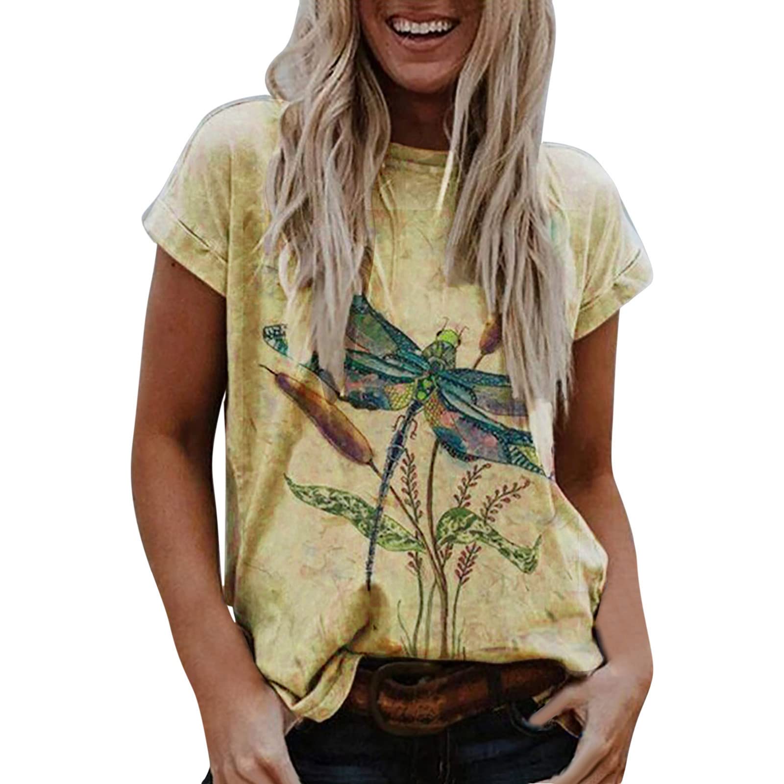 MOKINGTOP Women's Summer T-Shirts - Short Sleeve Tunic Strappy Cold Shoulder Tops for Casual Wear, Beach Outfits & Summer Fashion