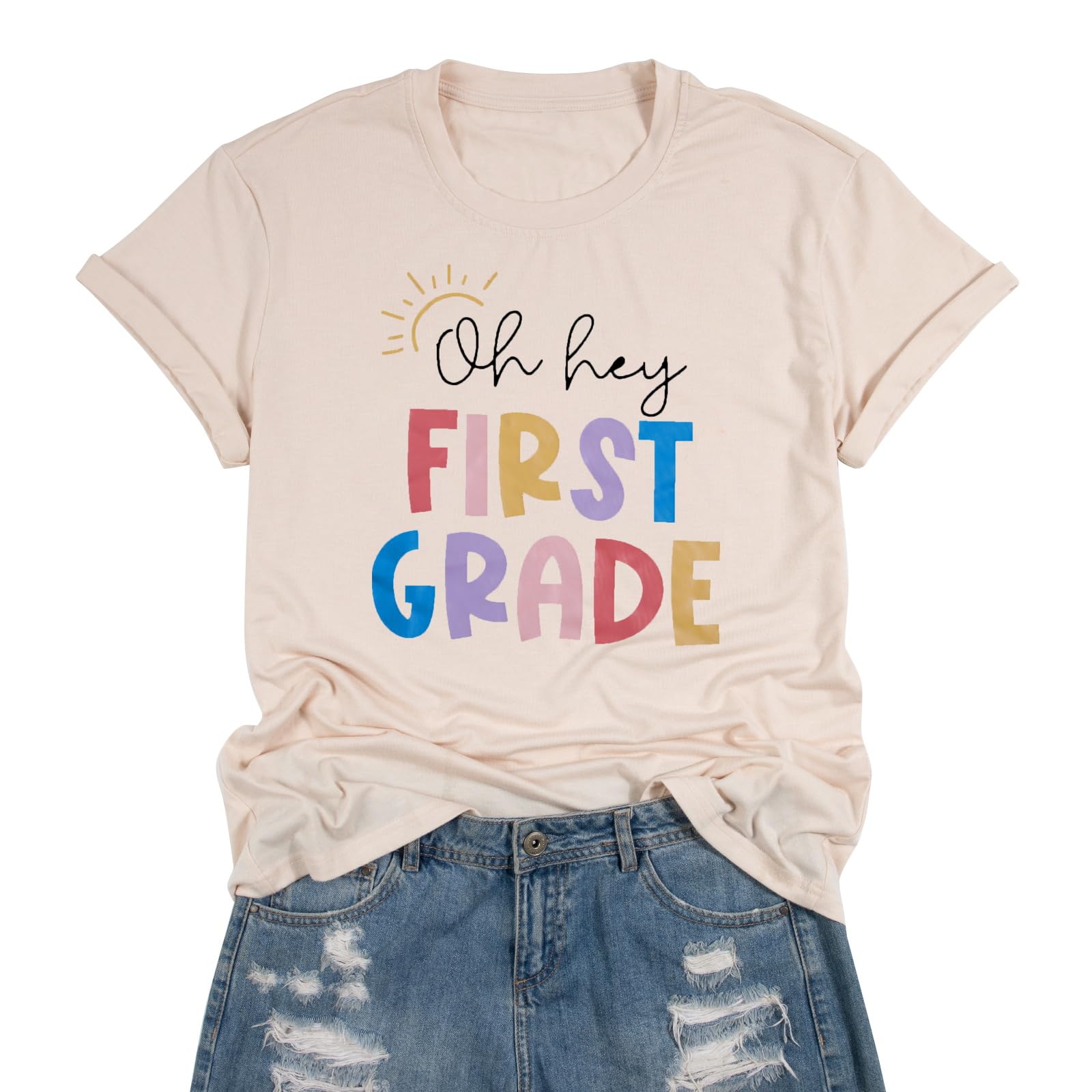 First Grade Teacher T-Shirt for Women - Back to School Letter Print Top, Teacher Appreciation Gift, Short Sleeve Blouse | Perfect for Classroom Teaching, Teacher Week, and School Events