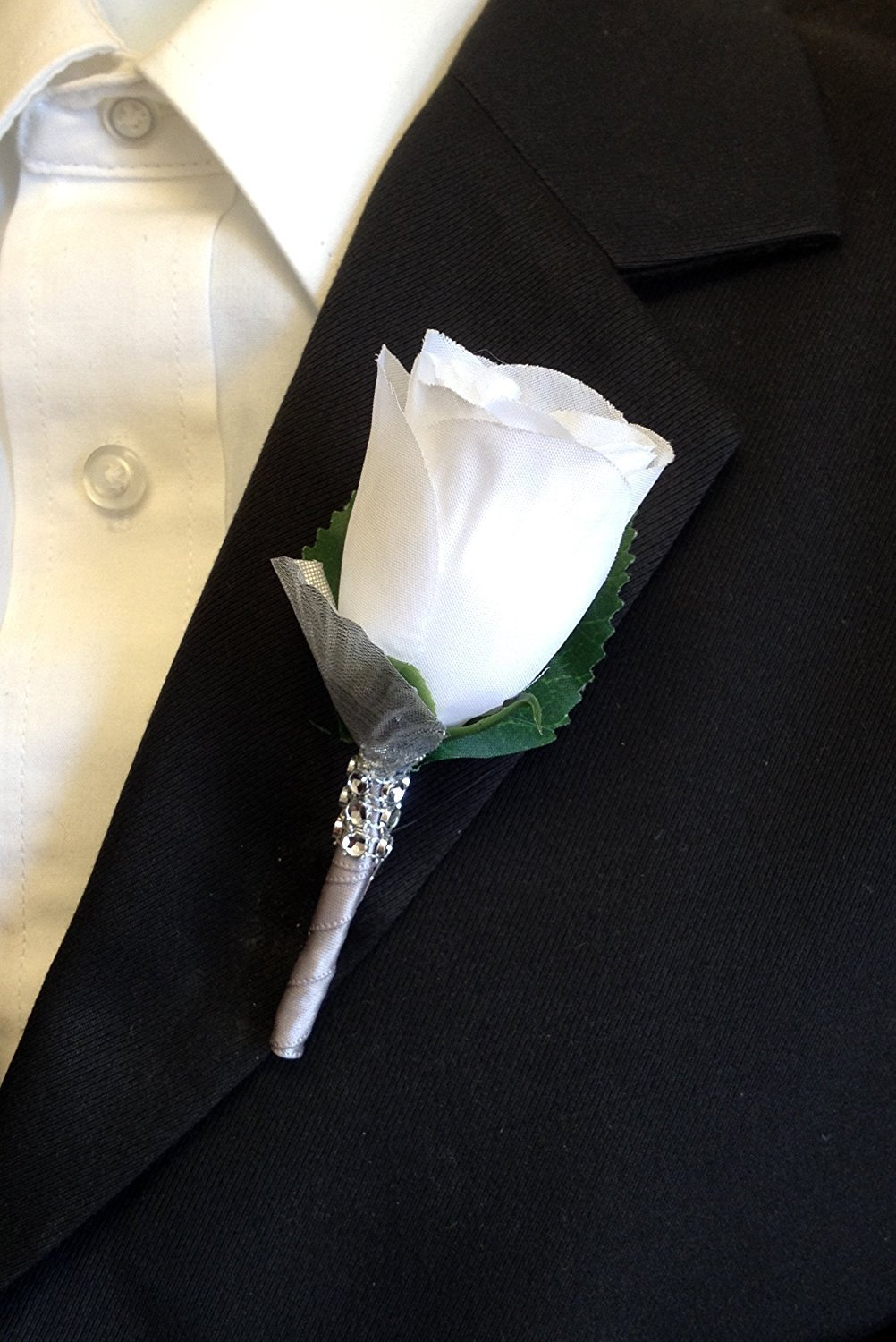 Angel Isabella White Rose Boutonniere with Silver Ribbon - Elegant Wedding Corsage for Bridesmaids, Prom, Homecoming & Special Events