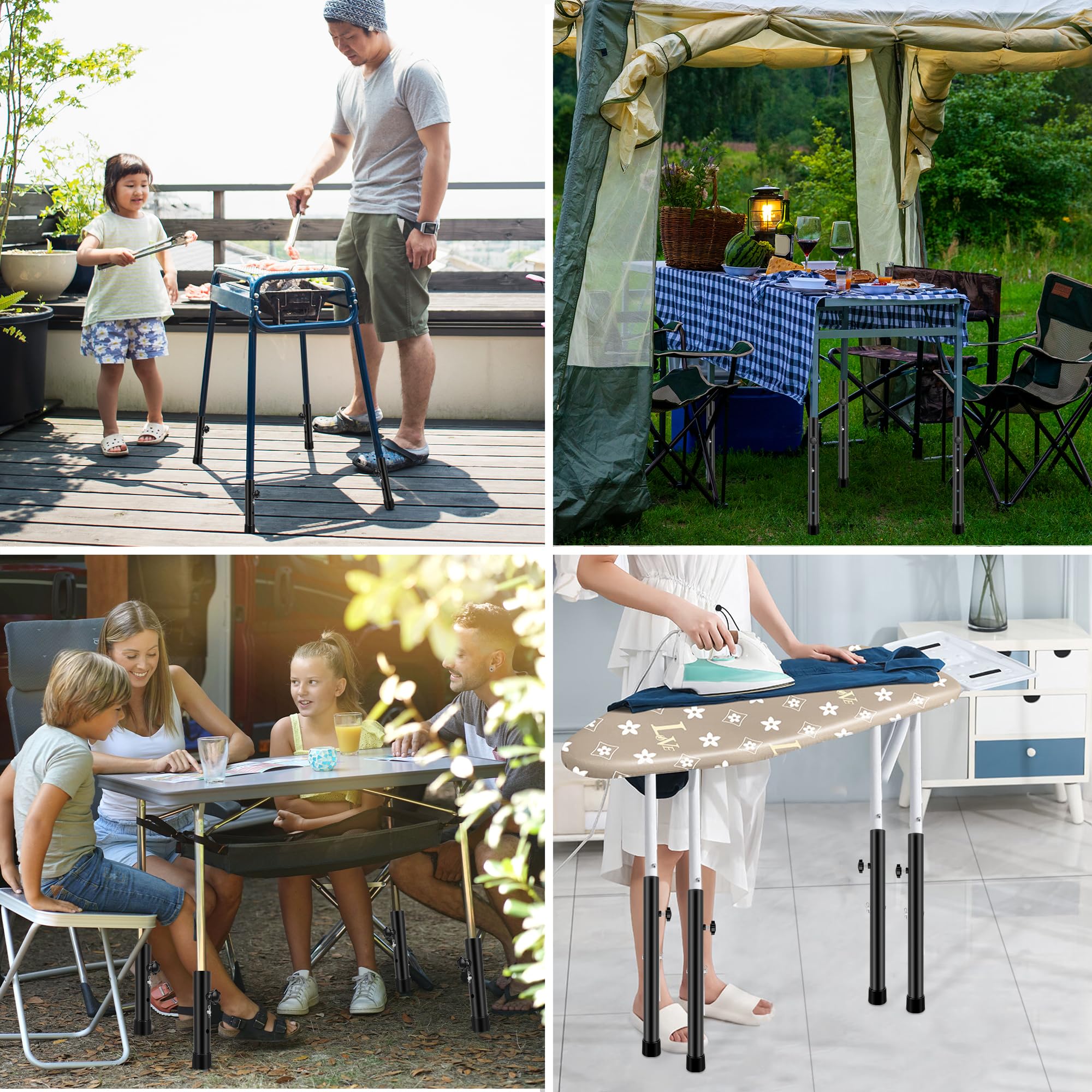 Heavy Duty Adjustable Steel Table Leg Extenders for Folding Tables - Compatible with Straight & Bent Legs - Raise Table Height Perfect for Dining, Workstations & Crafting Tables