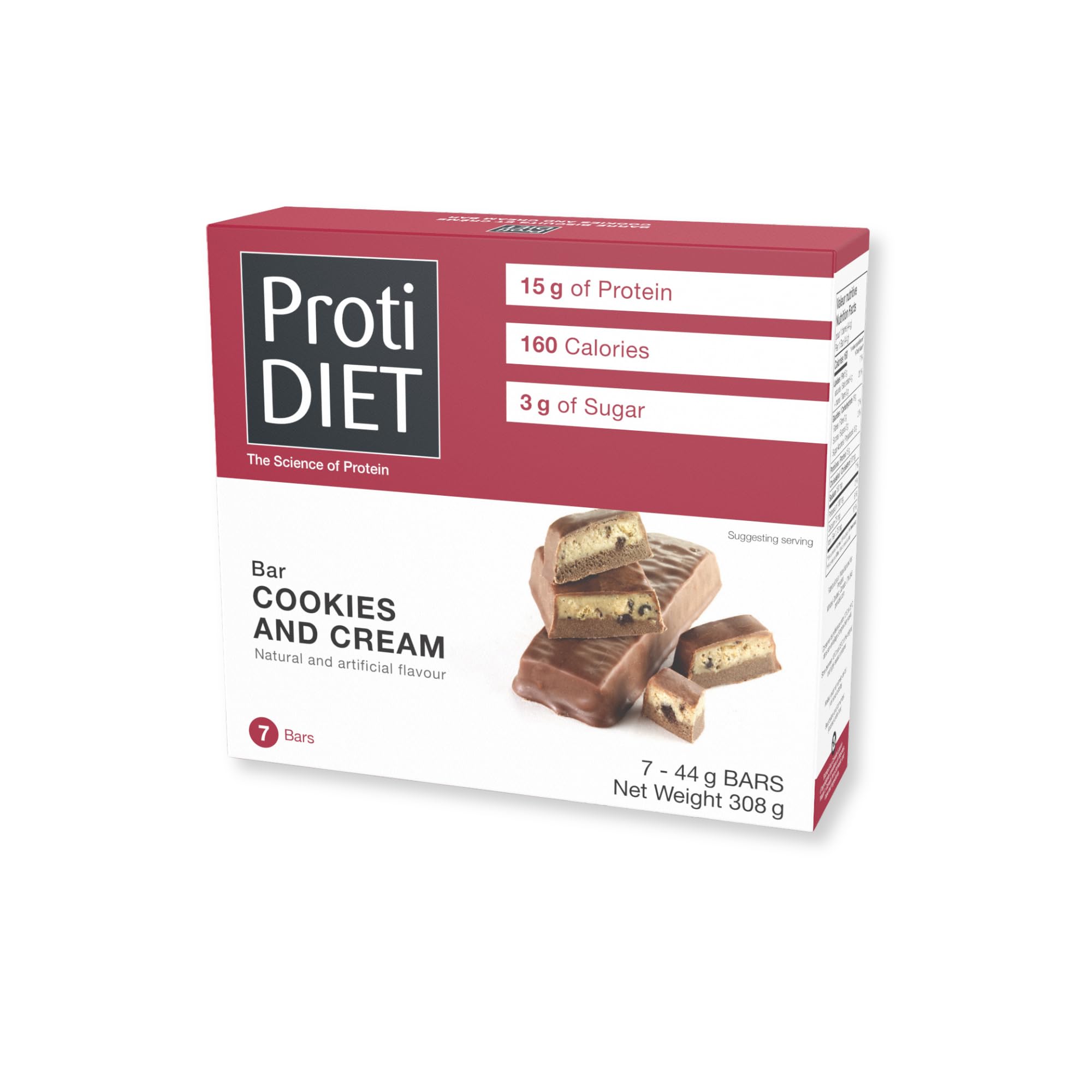 ProtiDIET Cookies and Cream High Protein Bar - 15g Protein, No Trans Fat, Meal Replacement & Snack for Weight Loss & Muscle Recovery - Perfect for Gym, Work, Travel & Active Lifestyle - 7 Bars/Box