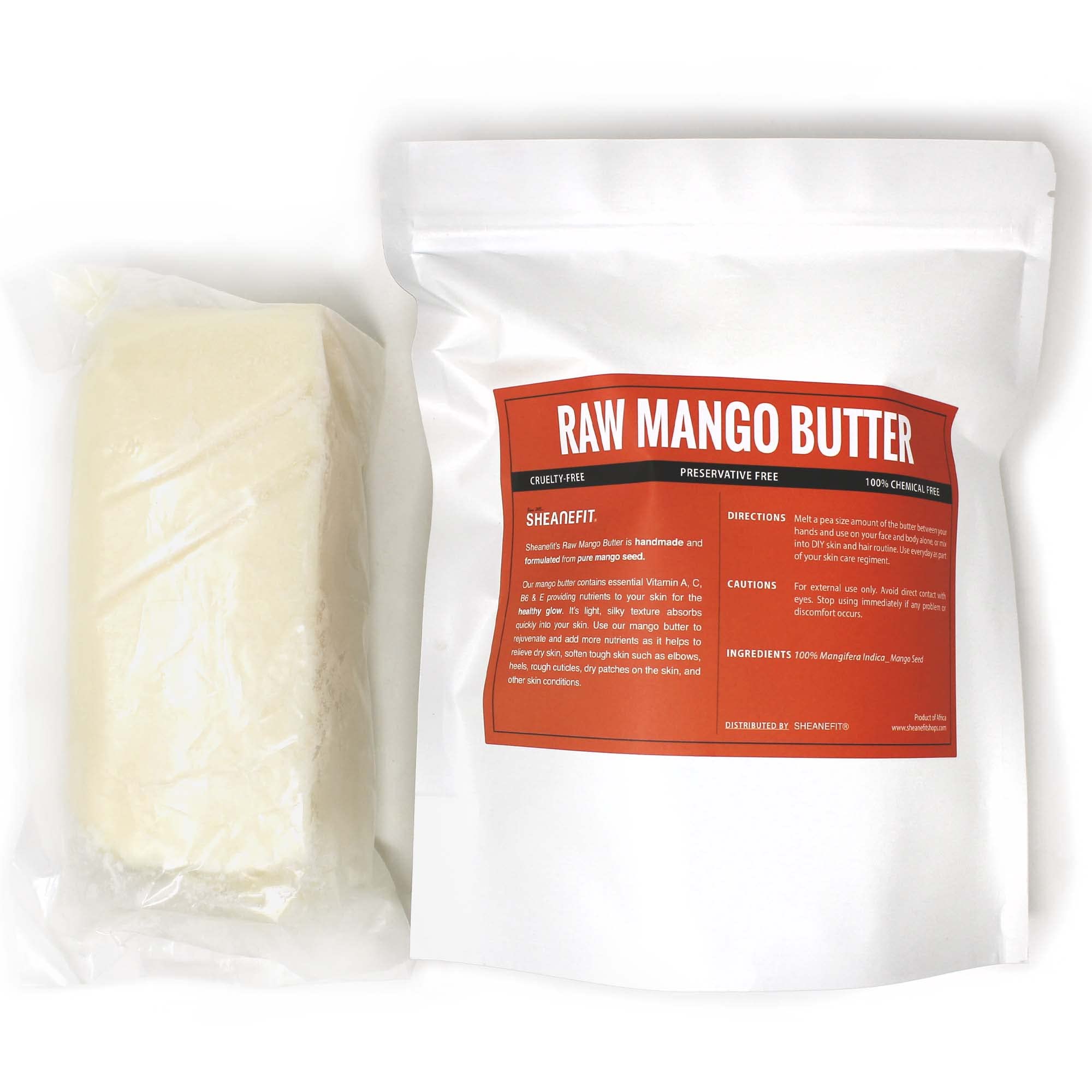 Organic Raw Unrefined Mango Butter Bar - 100% Natural Body Butter for Face & Body - Deep Moisturizing & Rejuvenating Skin Care Treatment (1 LB) - Perfect for Dry Skin, DIY Beauty Products & Massage Therapy