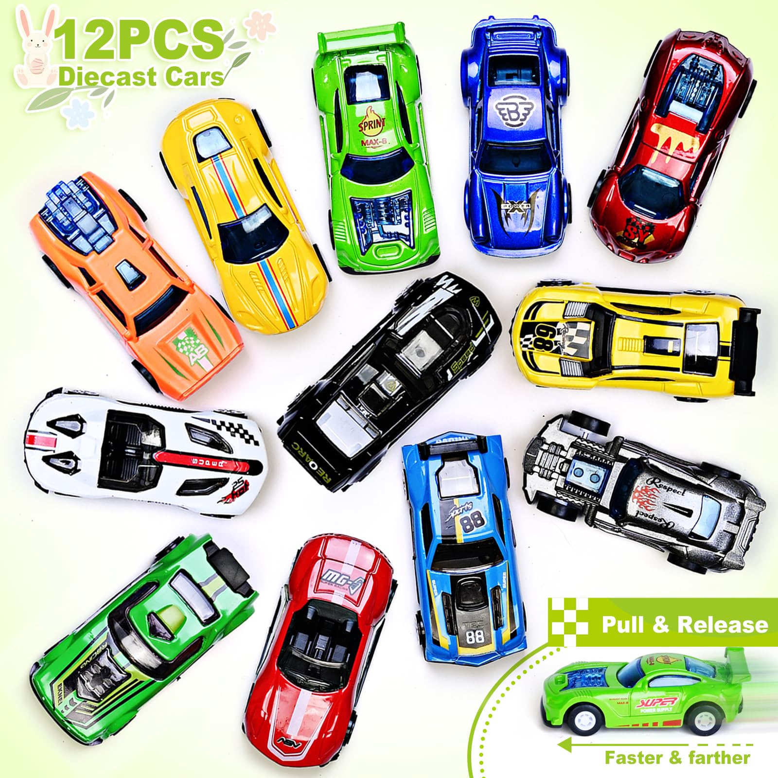 12-Pack Prefilled Easter Eggs with Die-Cast Toy Cars Inside - Fun Easter Basket Stuffers for Kids, Easter Egg Hunt Prizes & Party Favors - Perfect for Easter Games, Classroom Rewards & Holiday Celebrations