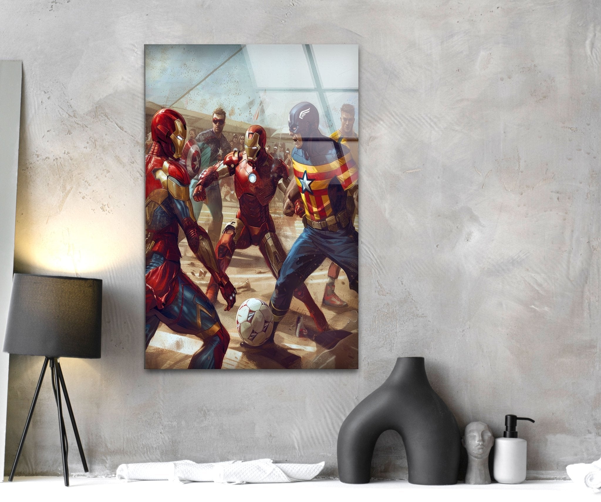 Avengers Soccer Glass Wall Art - Marvel Superheroes Decor for Kids Room, Game Room & Office - Perfect Gift for Fans & Collectors