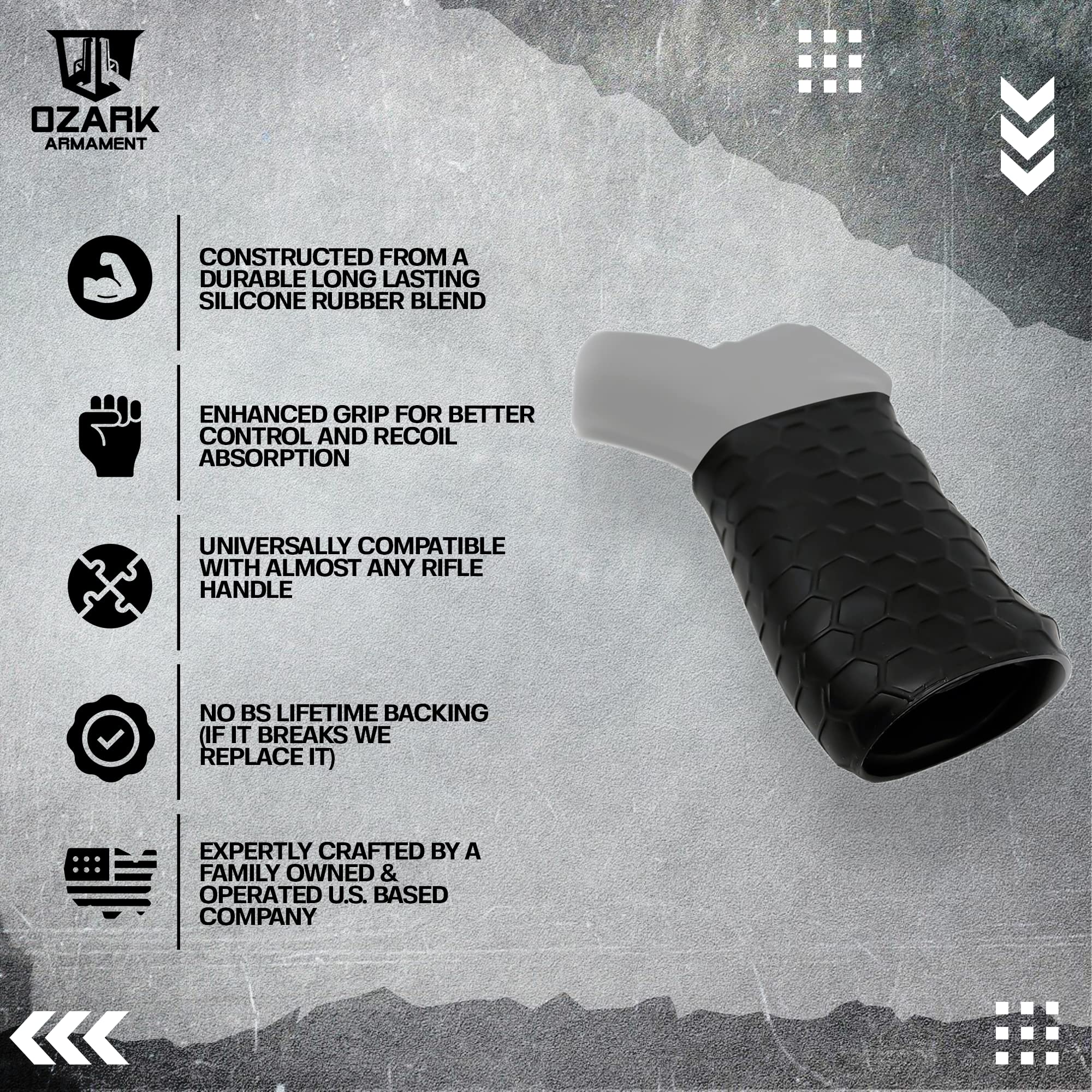 Universal Tactical Rubber Rifle Grip Sleeve - Non-Slip Hex Design for Full-Sized Rifles & Shotguns - Ergonomic Gun Grip Compatible with Most Rear Handles - Ideal for Hunting, Shooting Ranges & Tactical Training