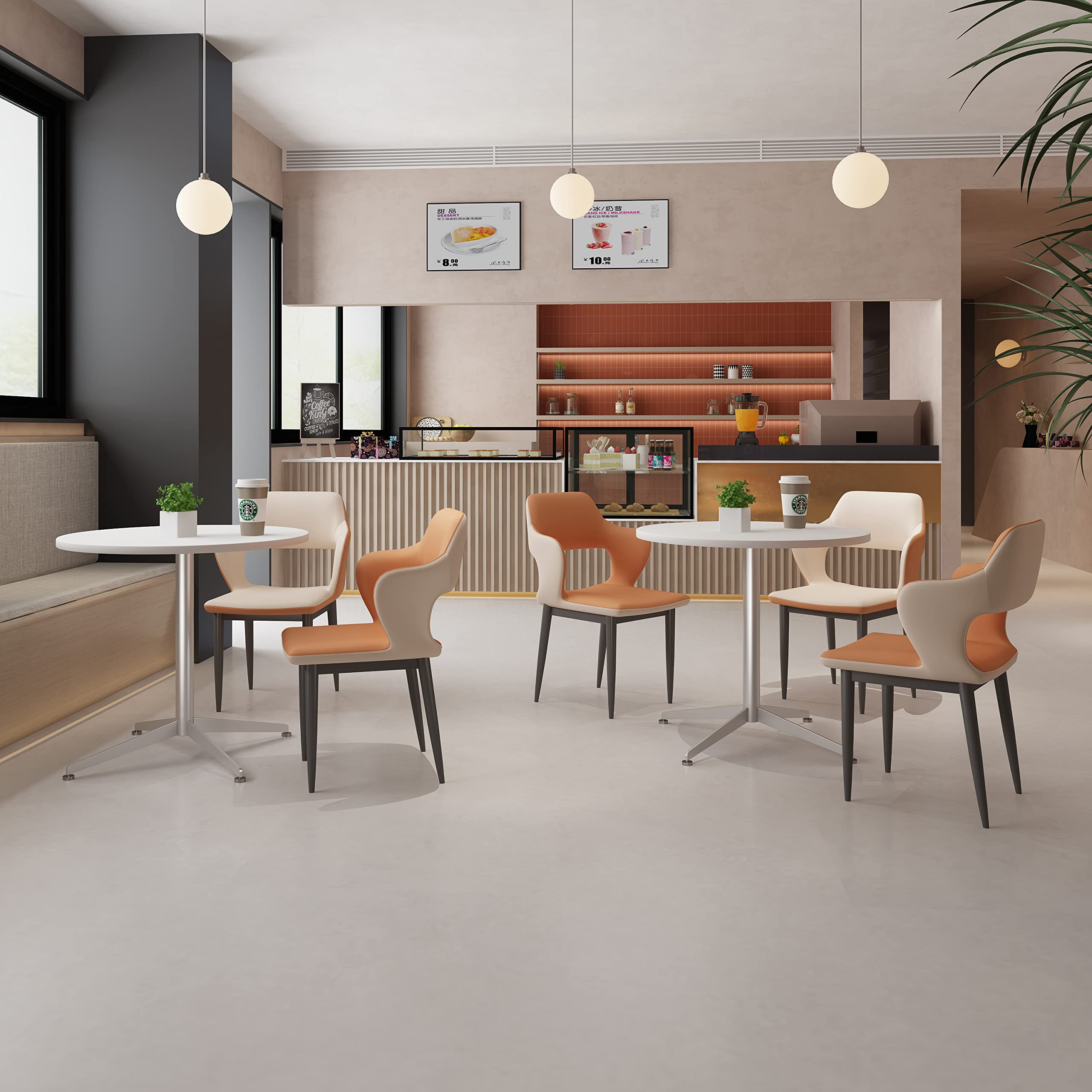White Round Dining Table 31.5 Inch - Small Office Conference & Coffee Meeting Table with Stainless Steel X-Shaped Base - Perfect for Office, Boardroom, Kitchen & Living Room Spaces