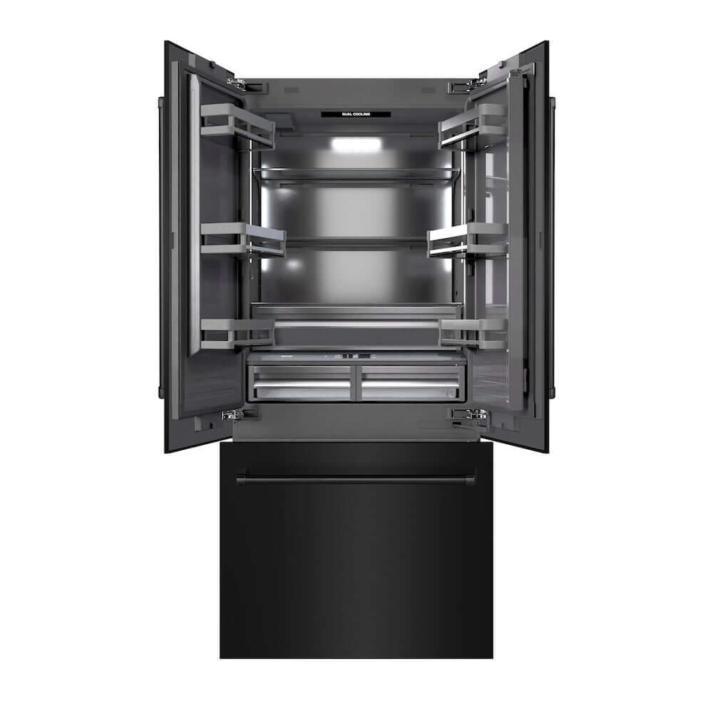 ZLINE 36 Inch Built-In French Door Refrigerator - 19.6 cu ft Capacity, Bottom Freezer, Water Dispenser & Ice Maker - Black Stainless Steel with Graphite Gray Interior (GRBIV BS 36) - Perfect for Modern Kitchens & Open Concept Homes