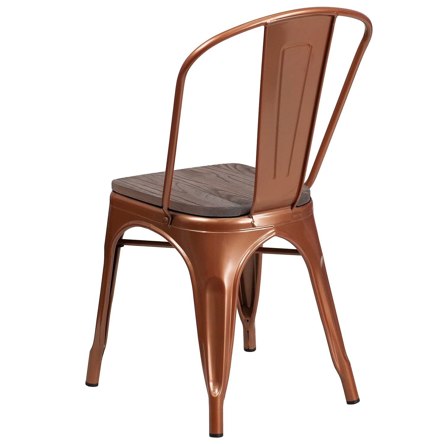 Flash Furniture Tenley Copper Metal Stackable Chair with Wood Seat - Sturdy Dining & Office Chair for Home, Restaurant, and Outdoor Use