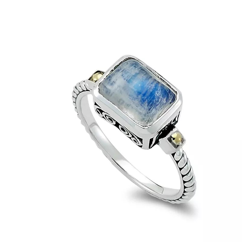 Eirini Ring - Genuine Rainbow Moonstone Sterling Silver Ring for Women | Elegant Boho Jewelry Gift for Her | Perfect for Weddings, Parties & Everyday Wear