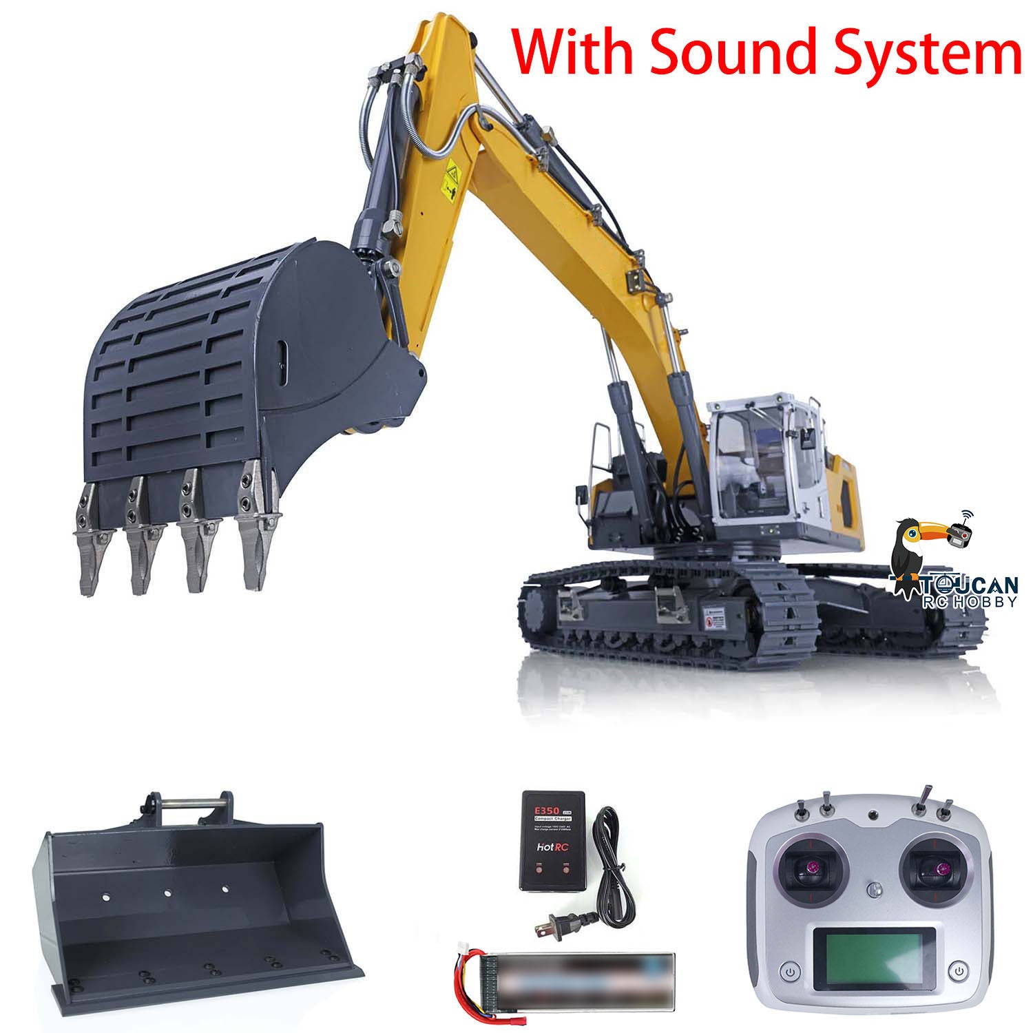 1/14 XDRC Metal Hydraulic RC Excavator 945 - Remote Control Construction Toy with Sound & Light System, Pre-Assembled & Painted - Perfect for Hobbyists, Collectors & Kids Outdoor Play