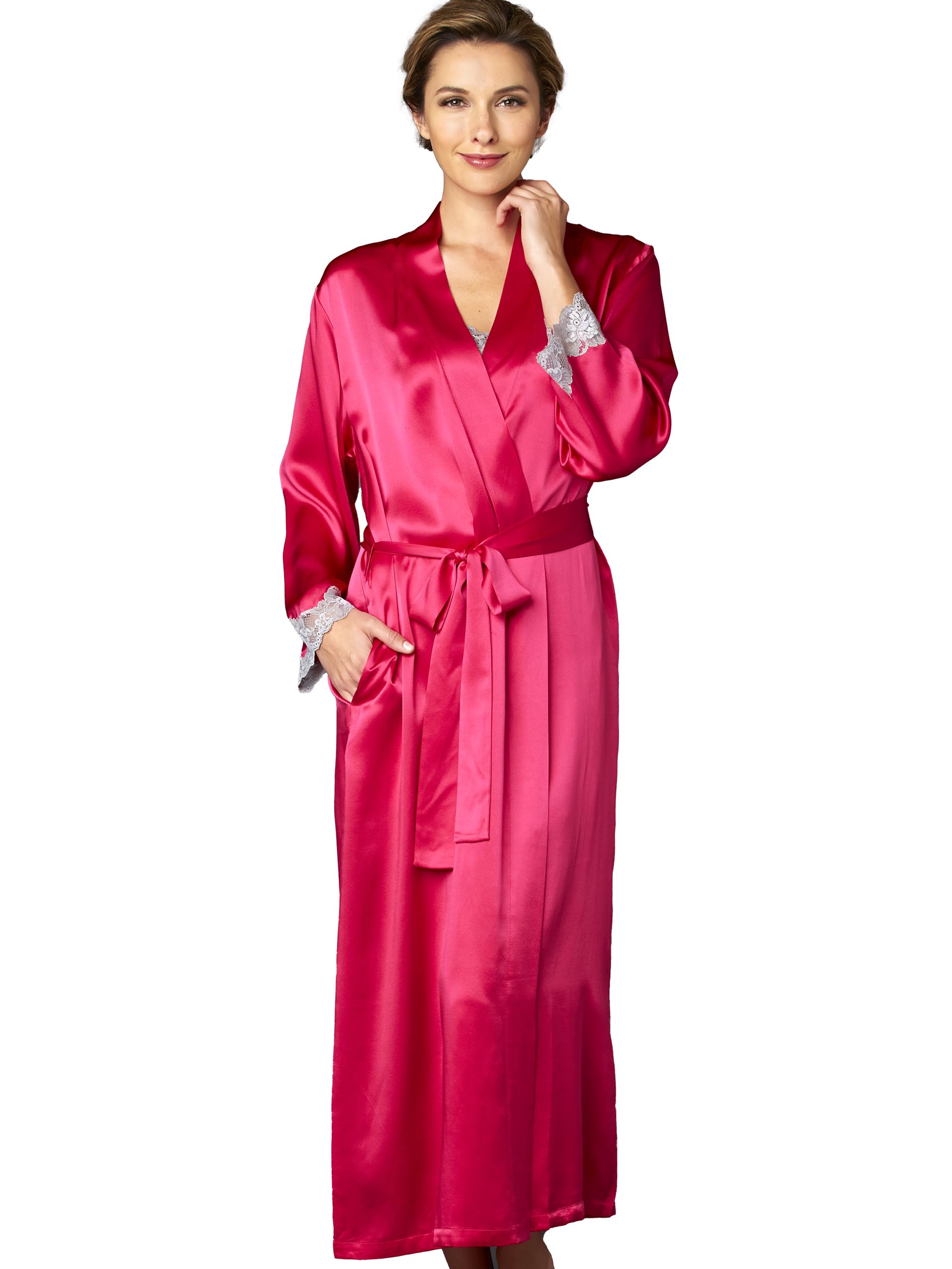 Luxury Women's 100% Pure Silk Robe with Elegant Lace Trim - Indulgence Collection Lingerie for Bridal, Spa & Special Occasions - Perfect Gift with Premium Packaging